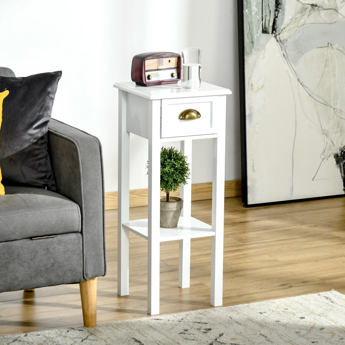 HOMCOM 2-Tier Night Stand with Drawer, Narrow End Table with Bottom Shelf, for Living Room or Bedroom