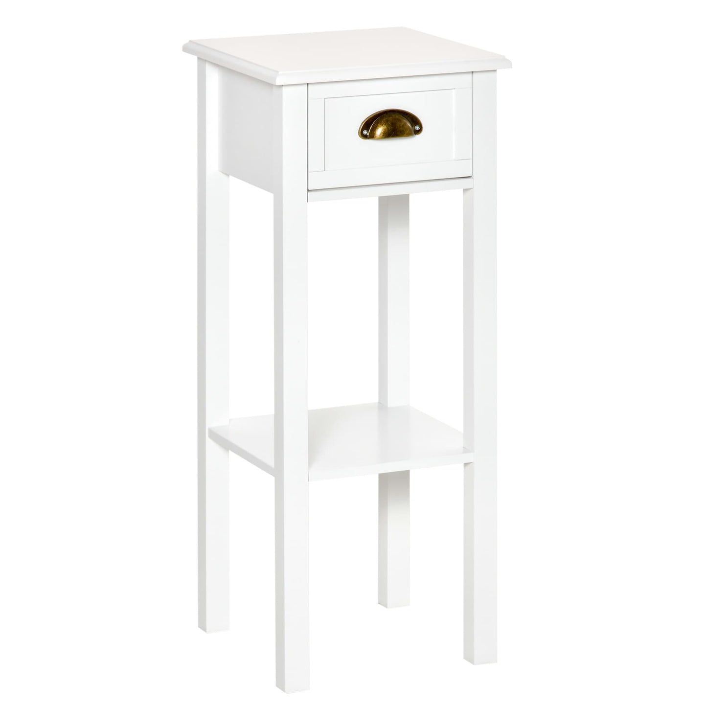 HOMCOM 2-Tier Night Stand with Drawer, Narrow End Table with Bottom Shelf, for Living Room or Bedroom