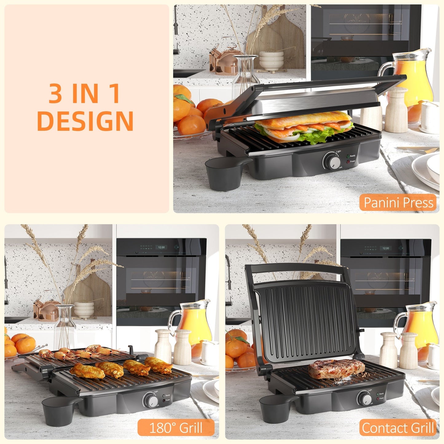 HOMCOM Large Panini Press Sandwich Maker and Grill, Cooking Gift - 13.75 L x 12.75 W x 4.75 H