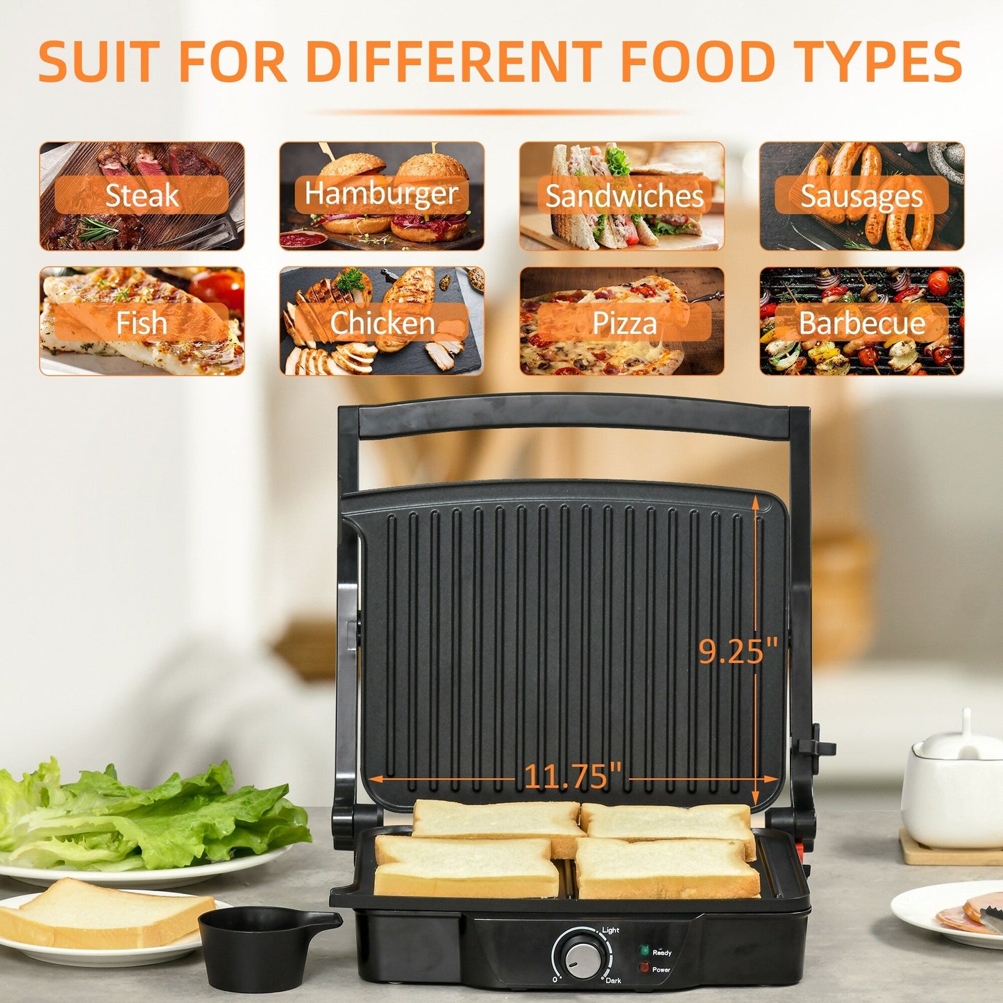 HOMCOM Large Panini Press Sandwich Maker and Grill, Cooking Gift - 13.75 L x 12.75 W x 4.75 H
