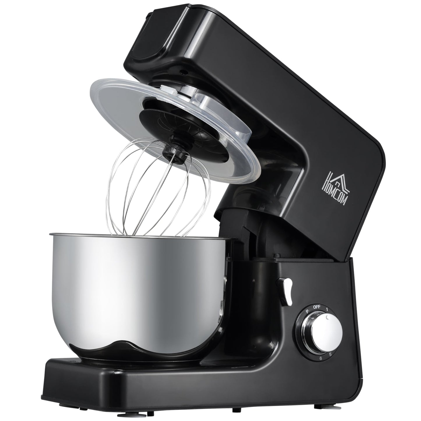 HOMCOM Stand Mixer with Splash Guard, Electric Hand Mixer Set with 6 qt. Large Mixing Bowl - 15 x 7.25 x 13.5