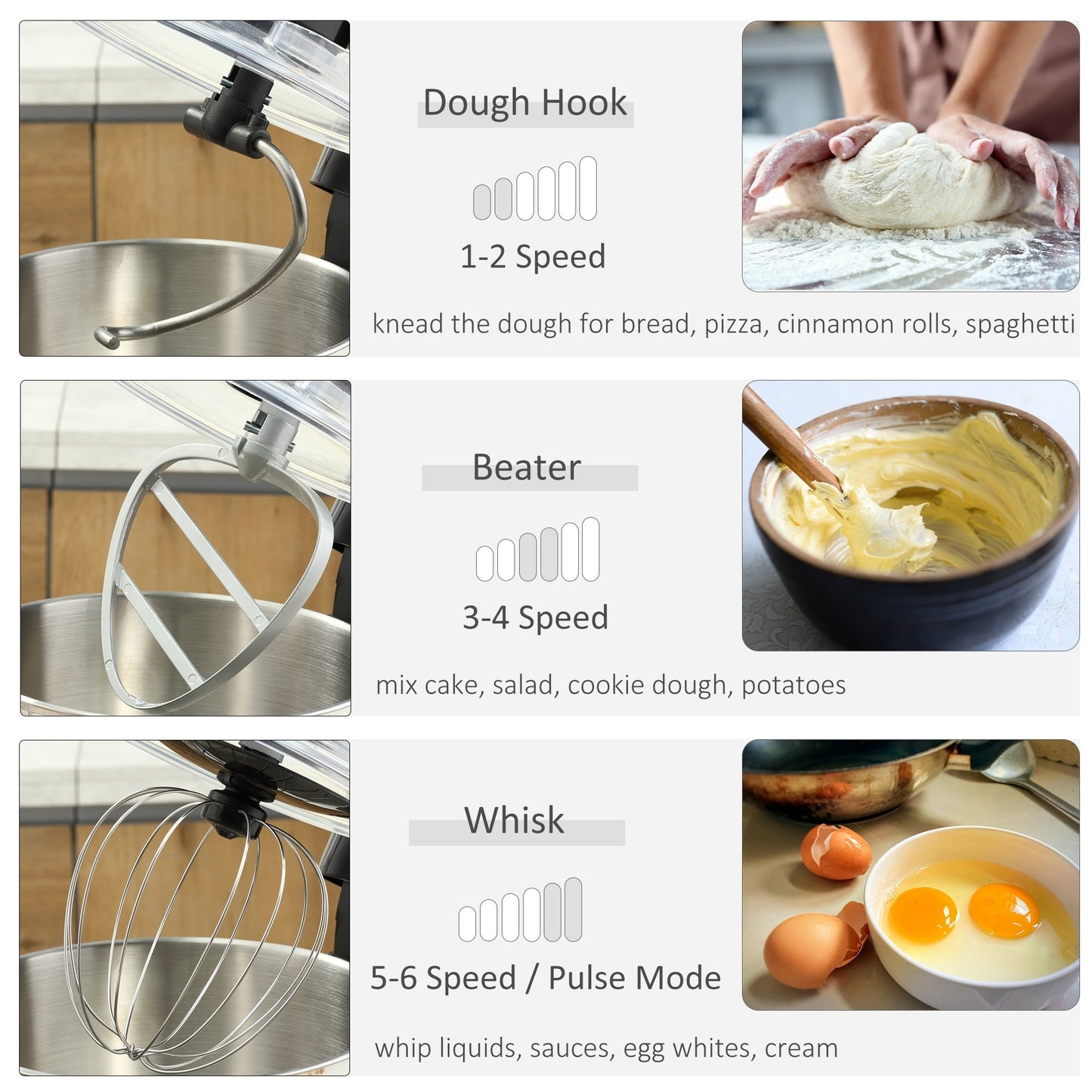 HOMCOM Stand Mixer with Splash Guard, Electric Hand Mixer Set with 6 qt. Large Mixing Bowl - 15 x 7.25 x 13.5