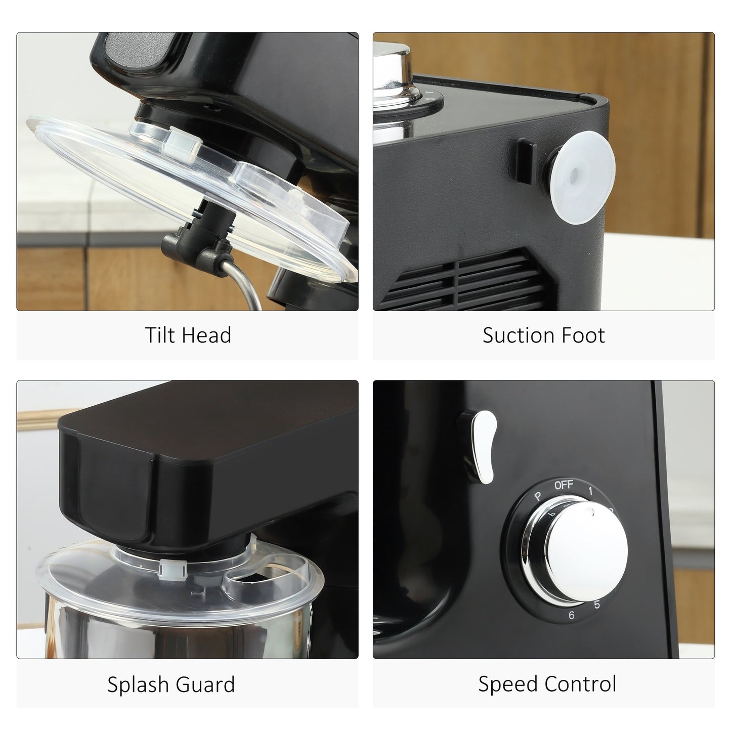 HOMCOM Stand Mixer with Splash Guard, Electric Hand Mixer Set with 6 qt. Large Mixing Bowl - 15 x 7.25 x 13.5