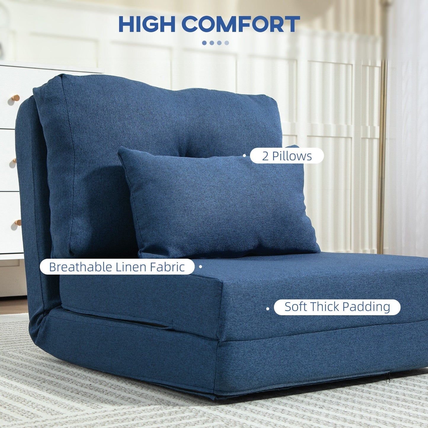 Fauteuil convertible rabattable et rembourré HOMCOM, canapé-lit de sol