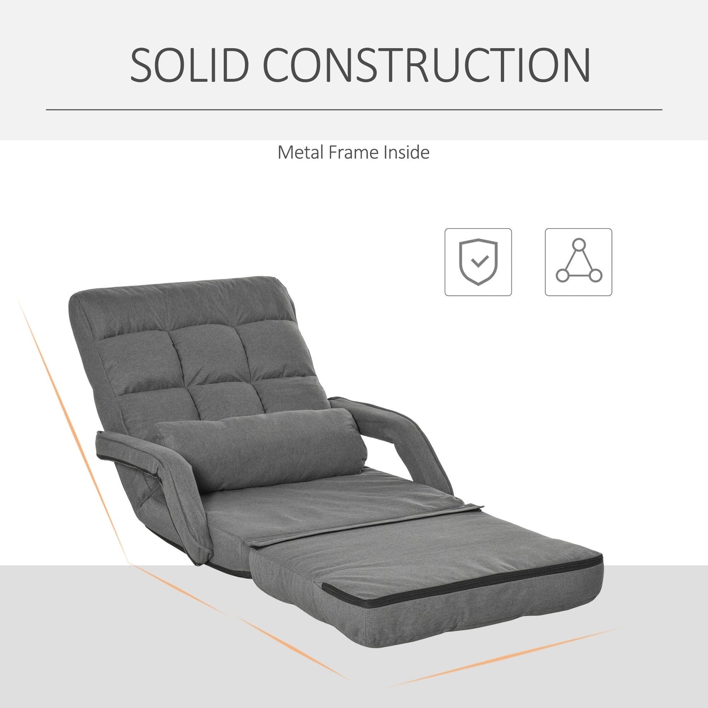 Canapé-lit convertible HOMCOM, fauteuil inclinable rembourré avec coussin pour salon, chambre à coucher, gris