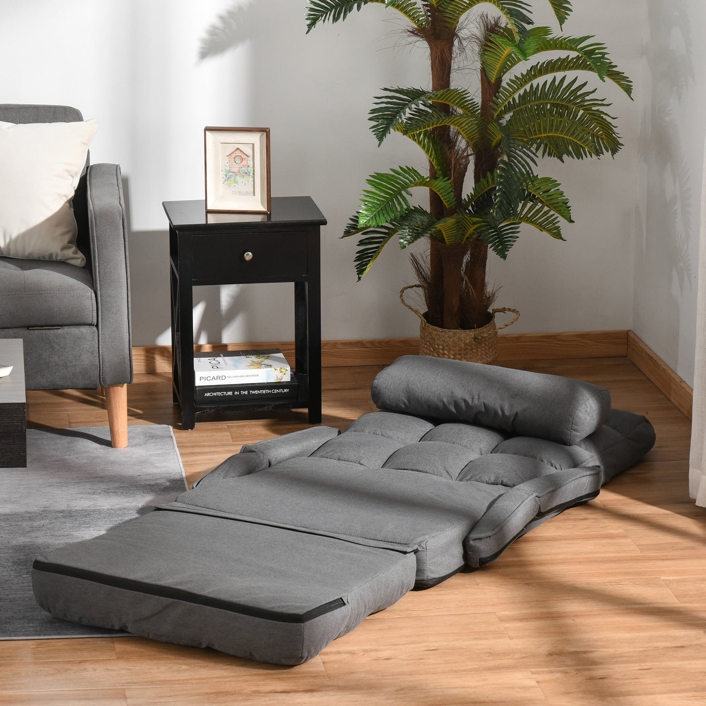 Canapé-lit convertible HOMCOM, fauteuil inclinable rembourré avec coussin pour salon, chambre à coucher, gris