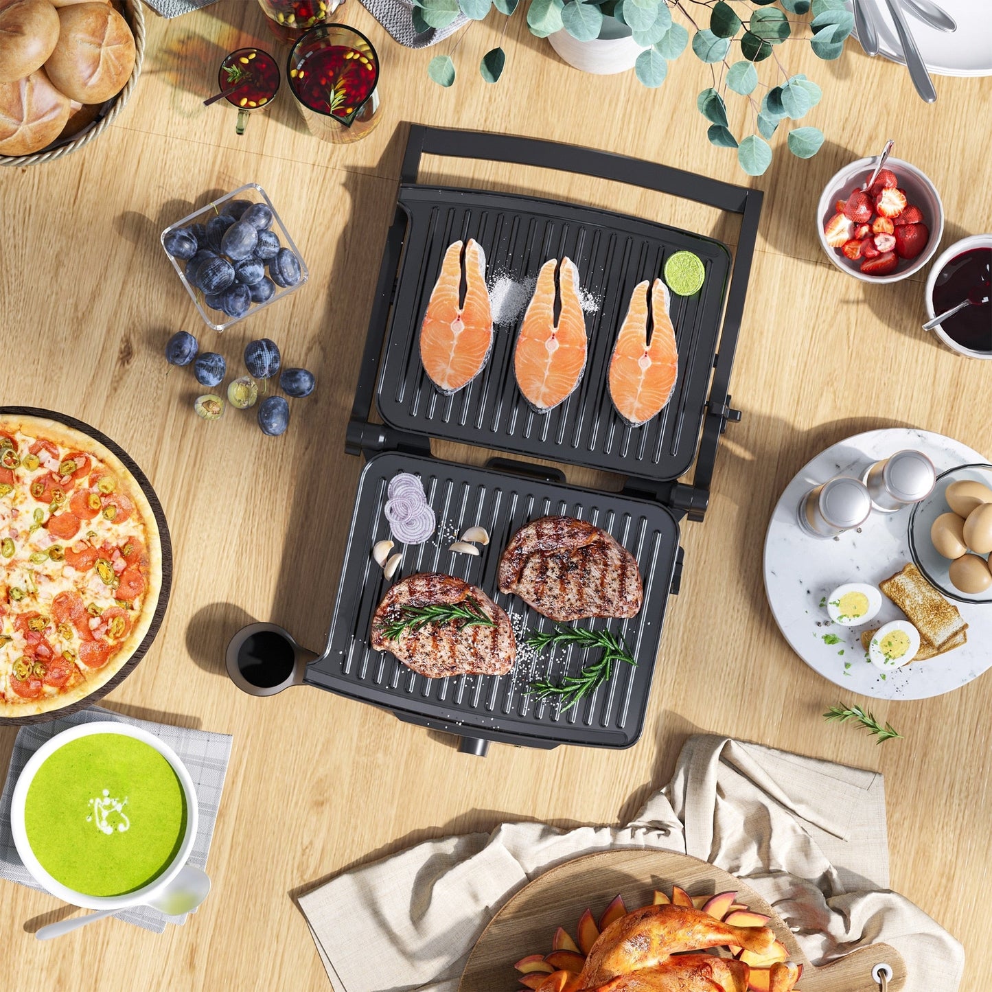 HOMCOM Large Panini Press Sandwich Maker and Grill, Cooking Gift - 13.75 L x 12.75 W x 4.75 H