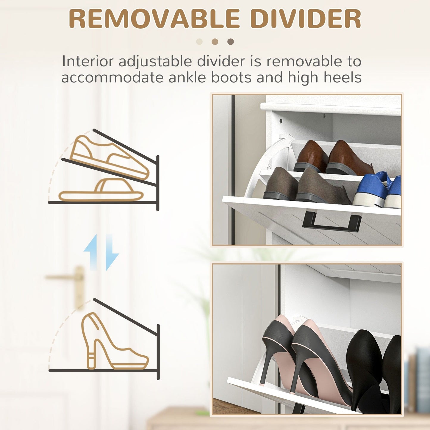HOMCOM Shoe Cabinet for Entryway, Narrow Shoe Rack Storage Organizer with 2 Flip Drawers and Adjustable Shelves