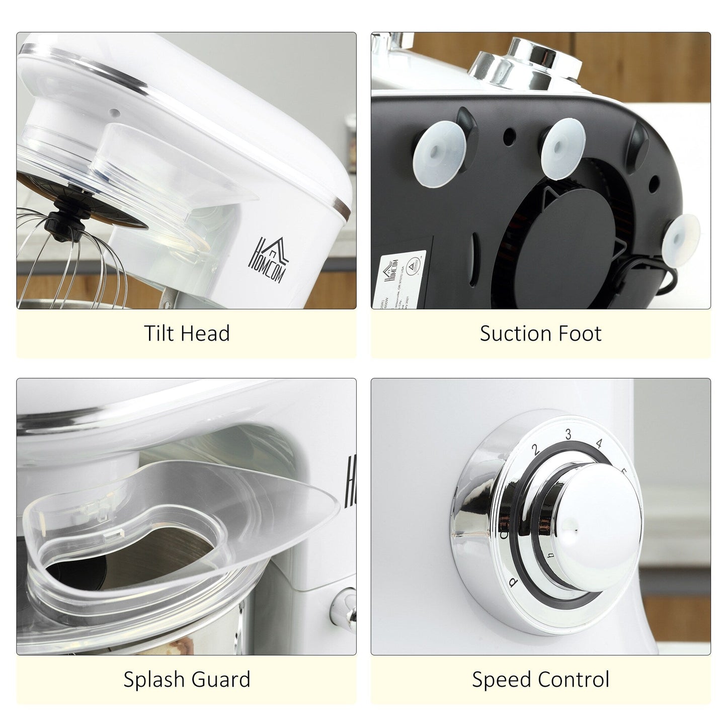 HOMCOM Stand Mixer with Splash Guard, Electric Hand Mixer Set with 6 qt. Large Mixing Bowl - 14.5 x 9 x 14.5