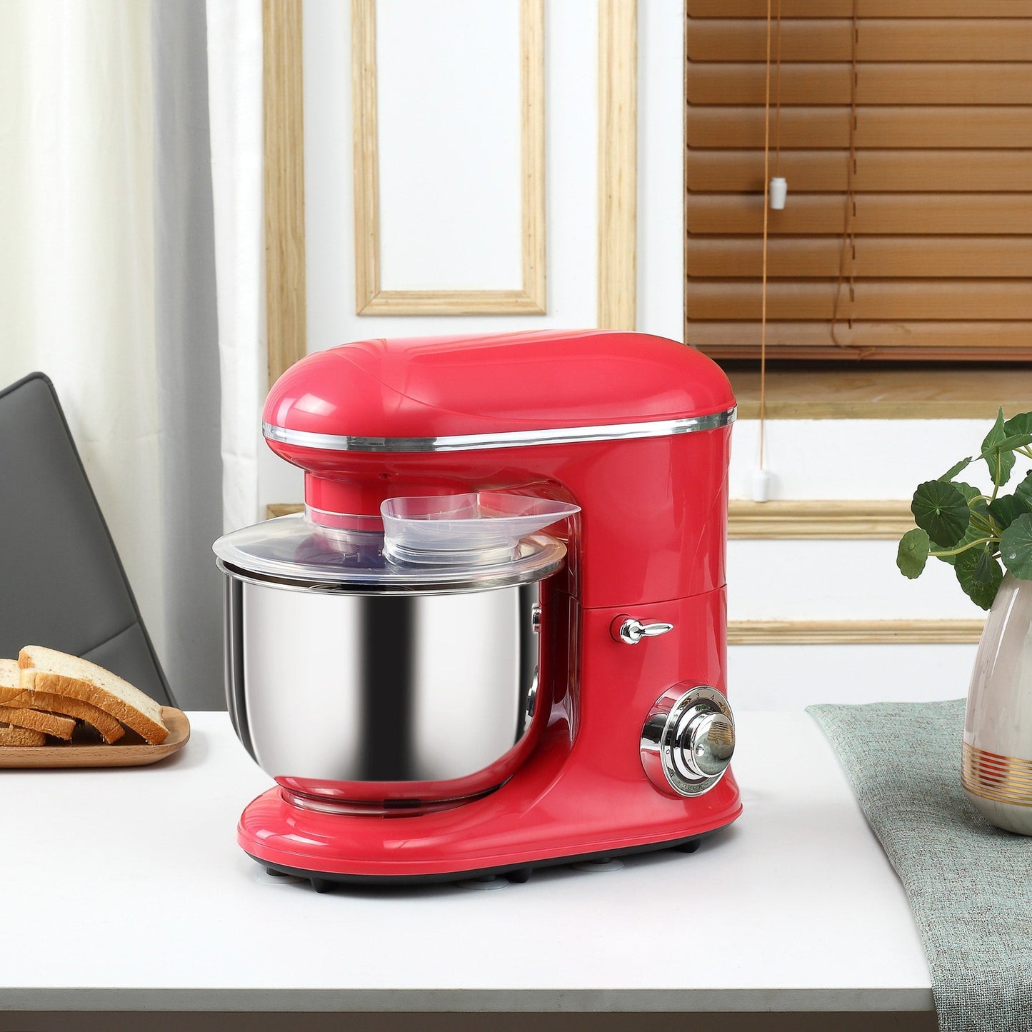 HOMCOM Stand Mixer with Splash Guard, Electric Hand Mixer Set with 6 qt. Large Mixing Bowl - 14.5 x 9 x 14.5