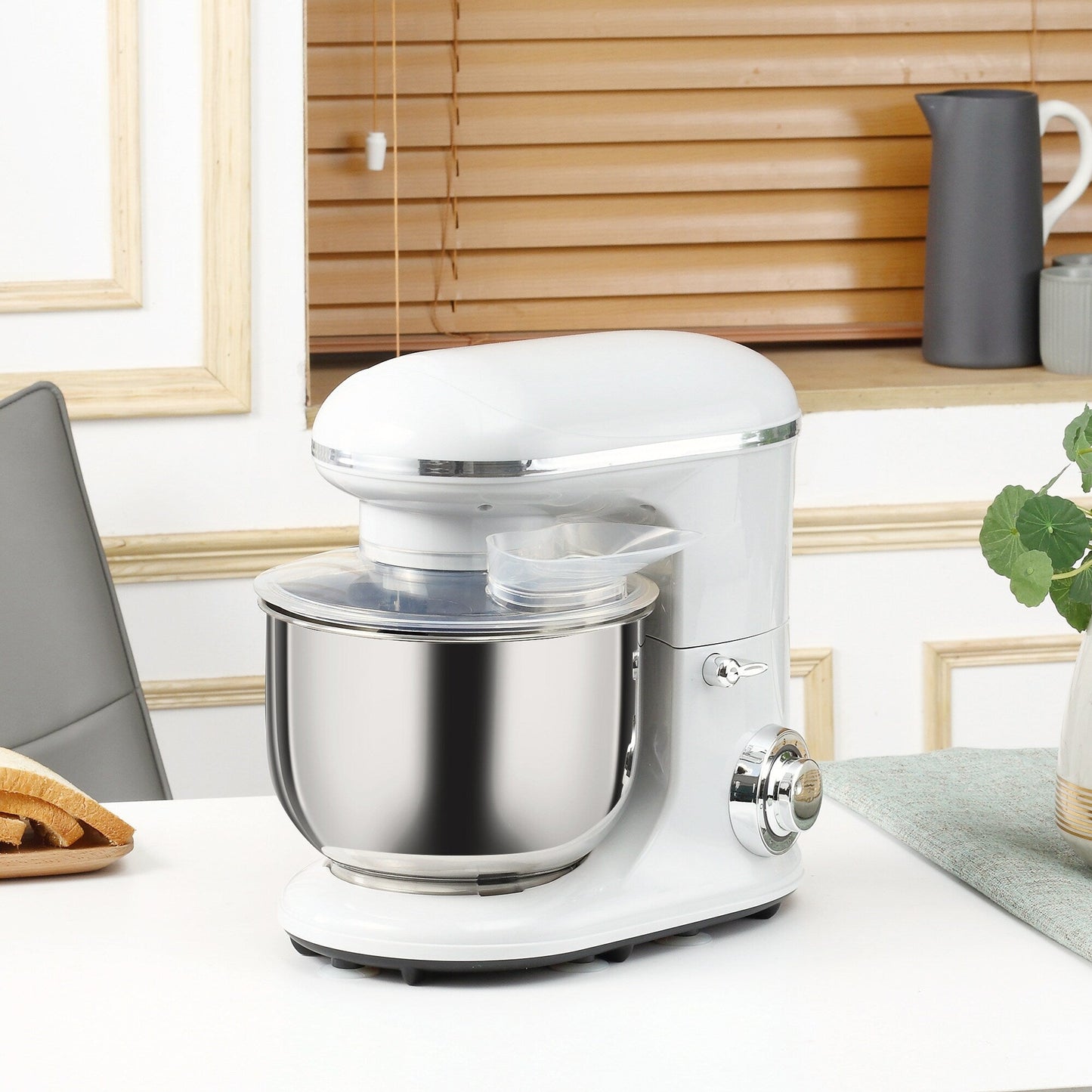 HOMCOM Stand Mixer with Splash Guard, Electric Hand Mixer Set with 6 qt. Large Mixing Bowl - 14.5 x 9 x 14.5