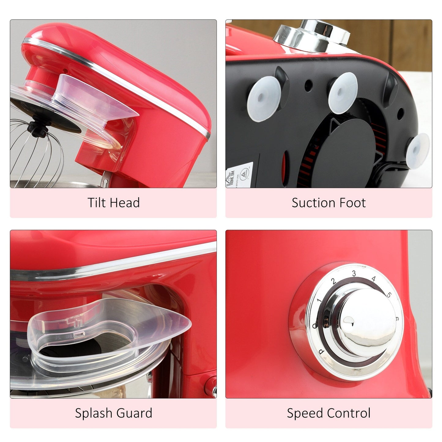 HOMCOM Stand Mixer with Splash Guard, Electric Hand Mixer Set with 6 qt. Large Mixing Bowl - 14.5 x 9 x 14.5
