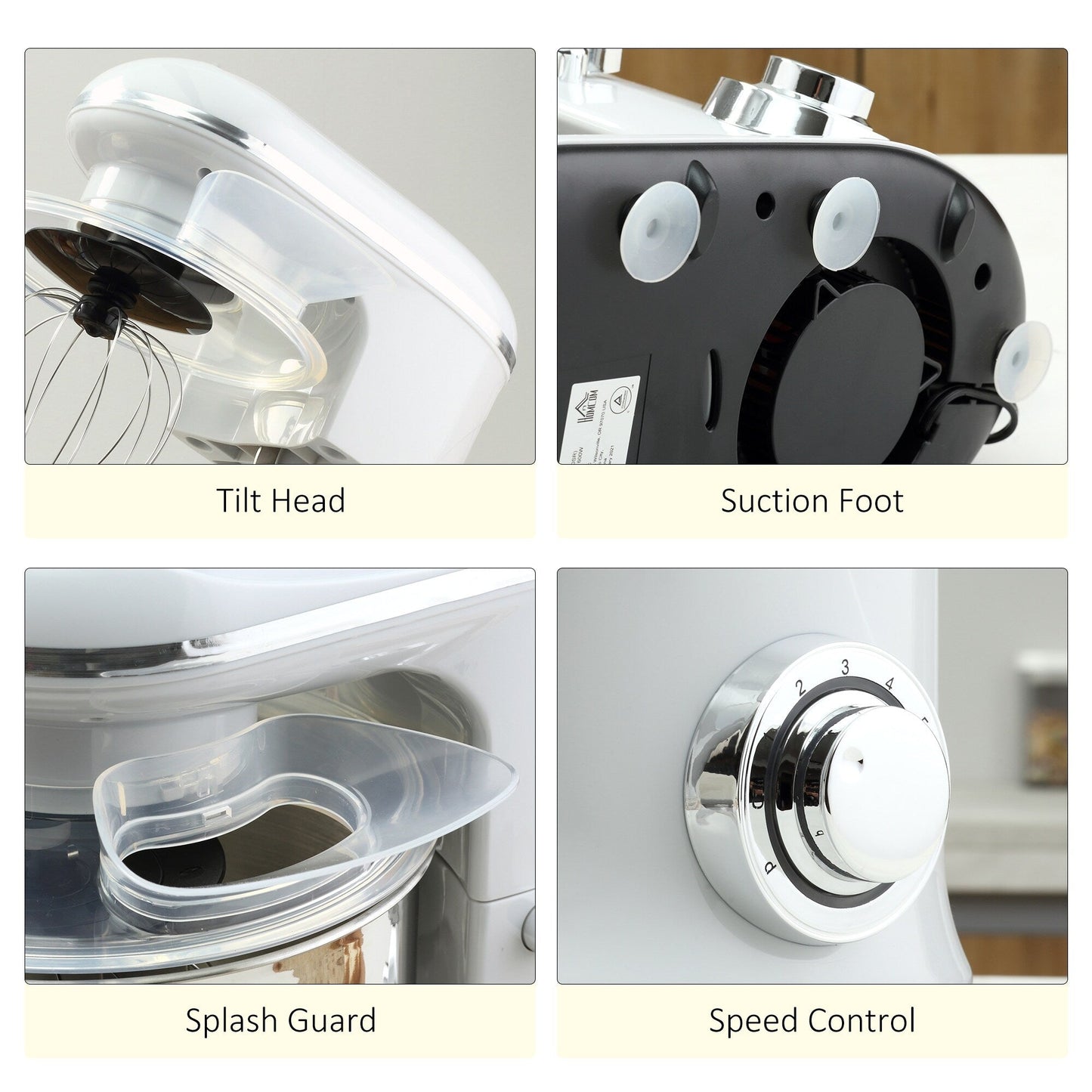 HOMCOM Stand Mixer with Splash Guard, Electric Hand Mixer Set with 6 qt. Large Mixing Bowl - 14.5 x 9 x 14.5