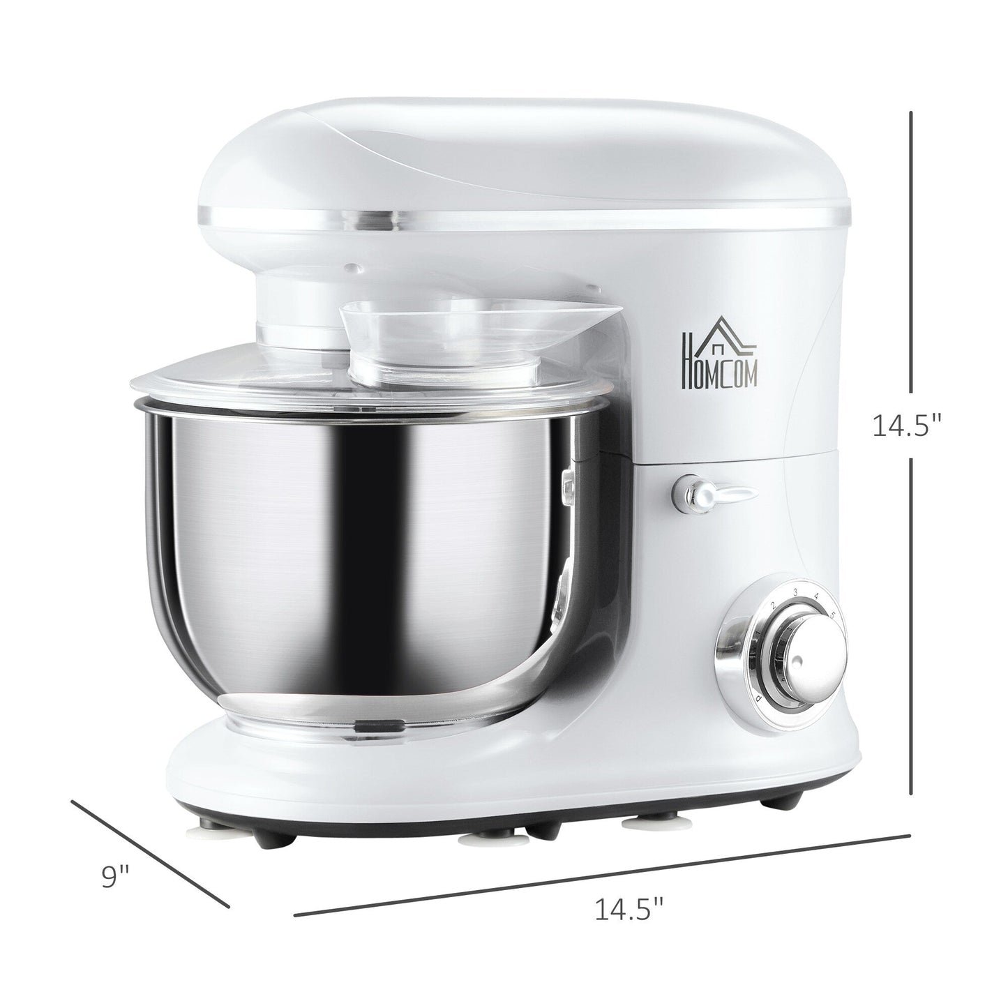 HOMCOM Stand Mixer with Splash Guard, Electric Hand Mixer Set with 6 qt. Large Mixing Bowl - 14.5 x 9 x 14.5