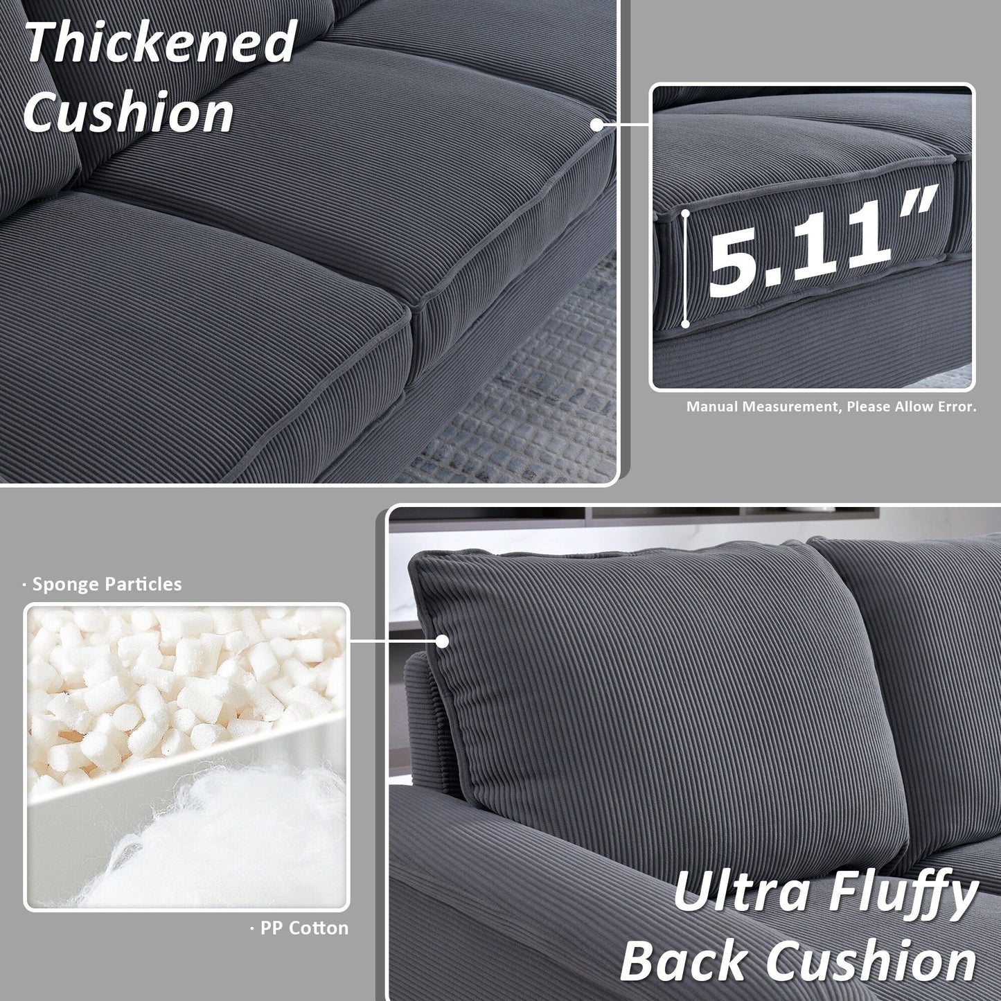 Canapé 3 places moderne en tissu polyester avec accoudoirs larges