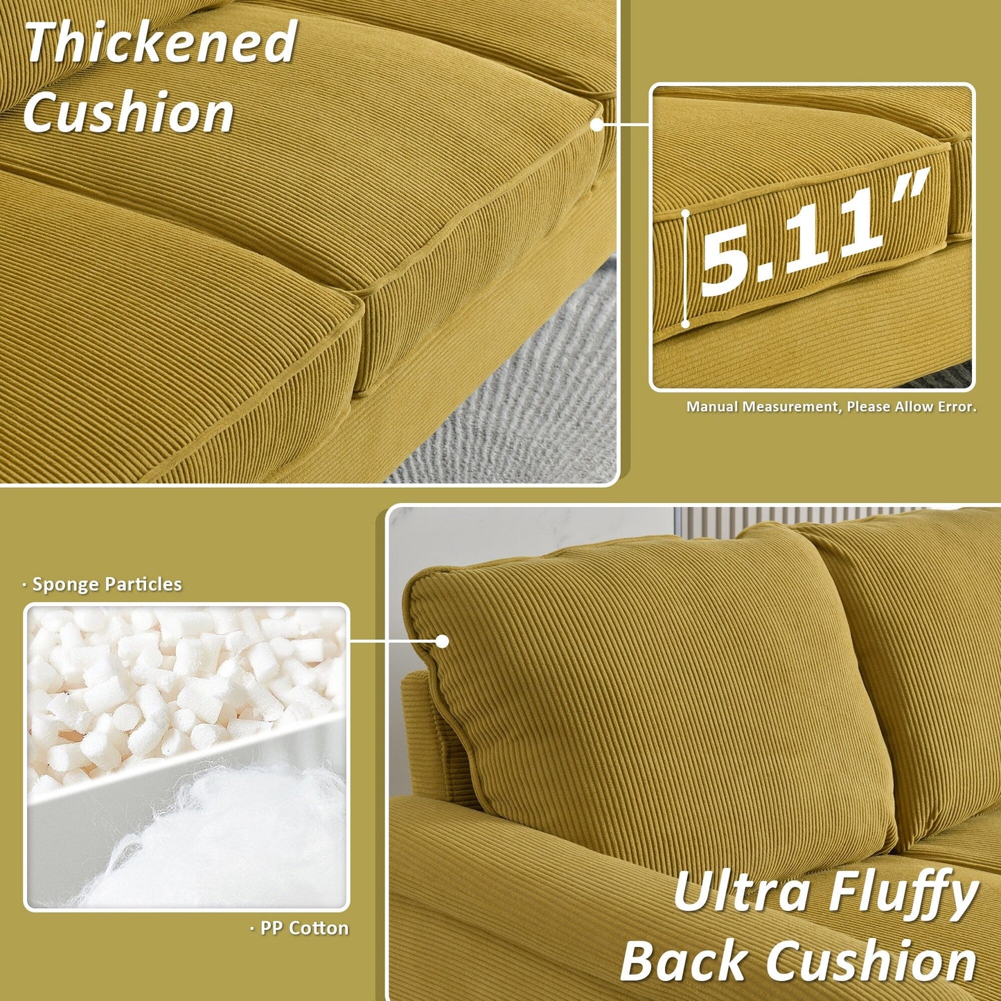 Canapé 3 places moderne en tissu polyester avec accoudoirs larges