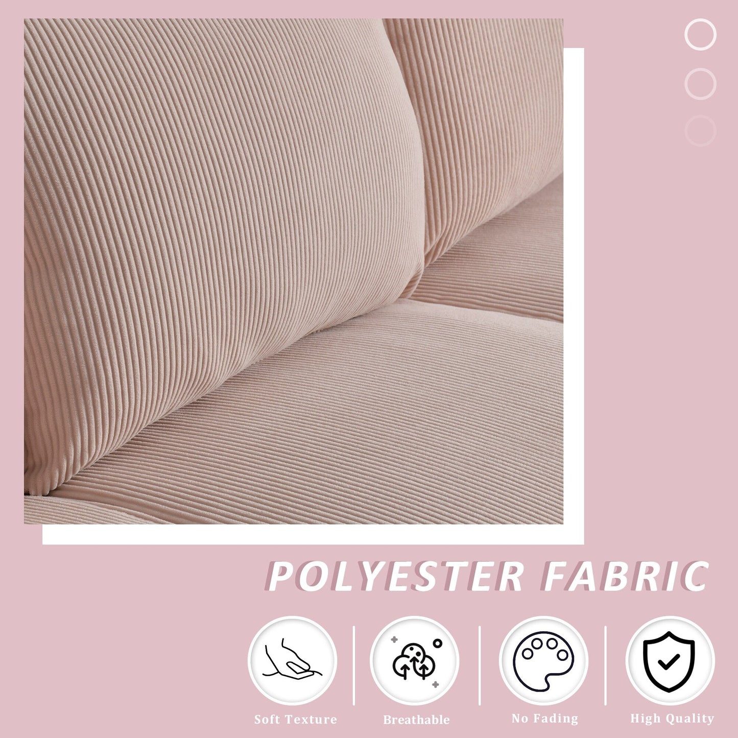 Canapé 3 places moderne en tissu polyester avec accoudoirs larges
