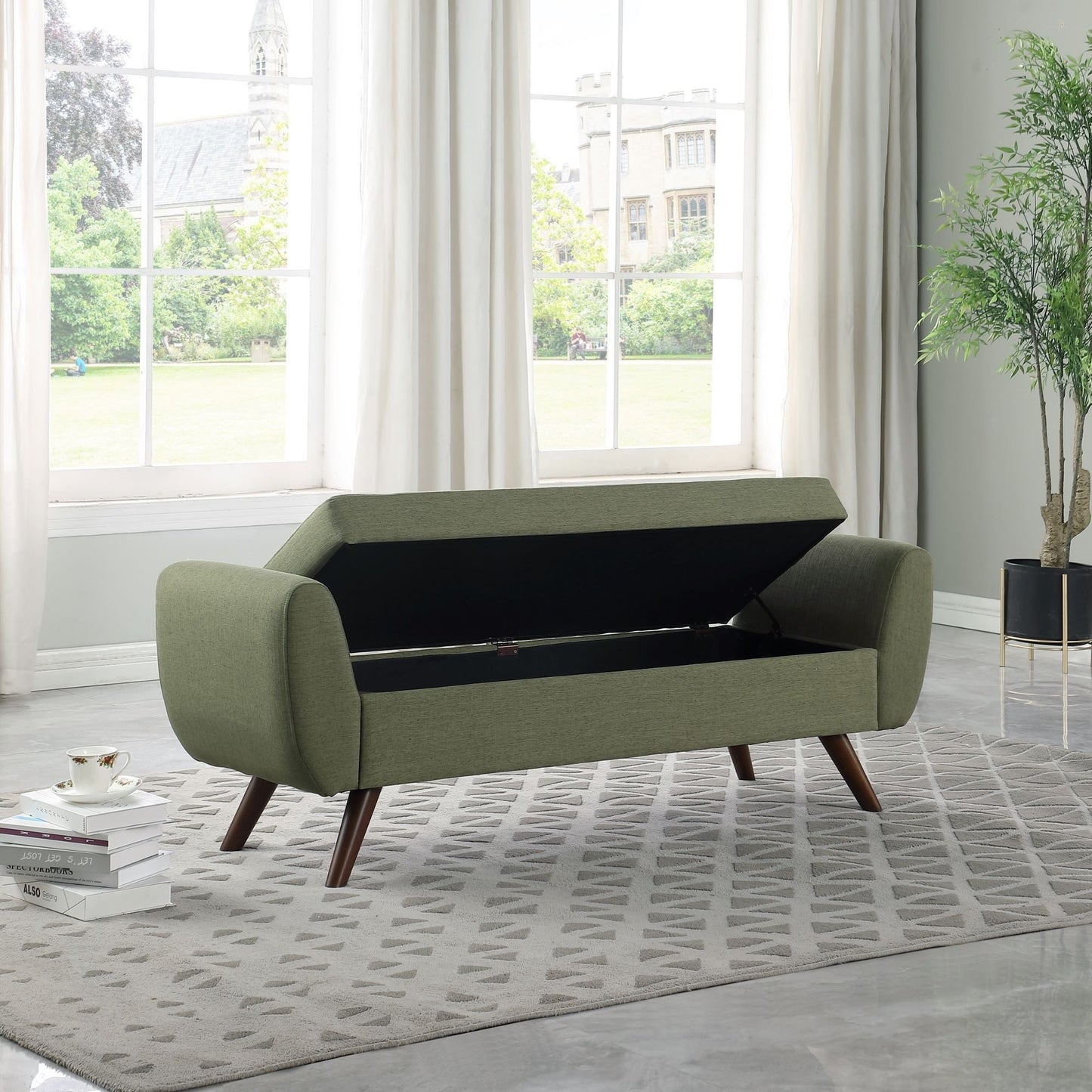 HomePop Modern Sherpa Storage Bench with Wood Legs