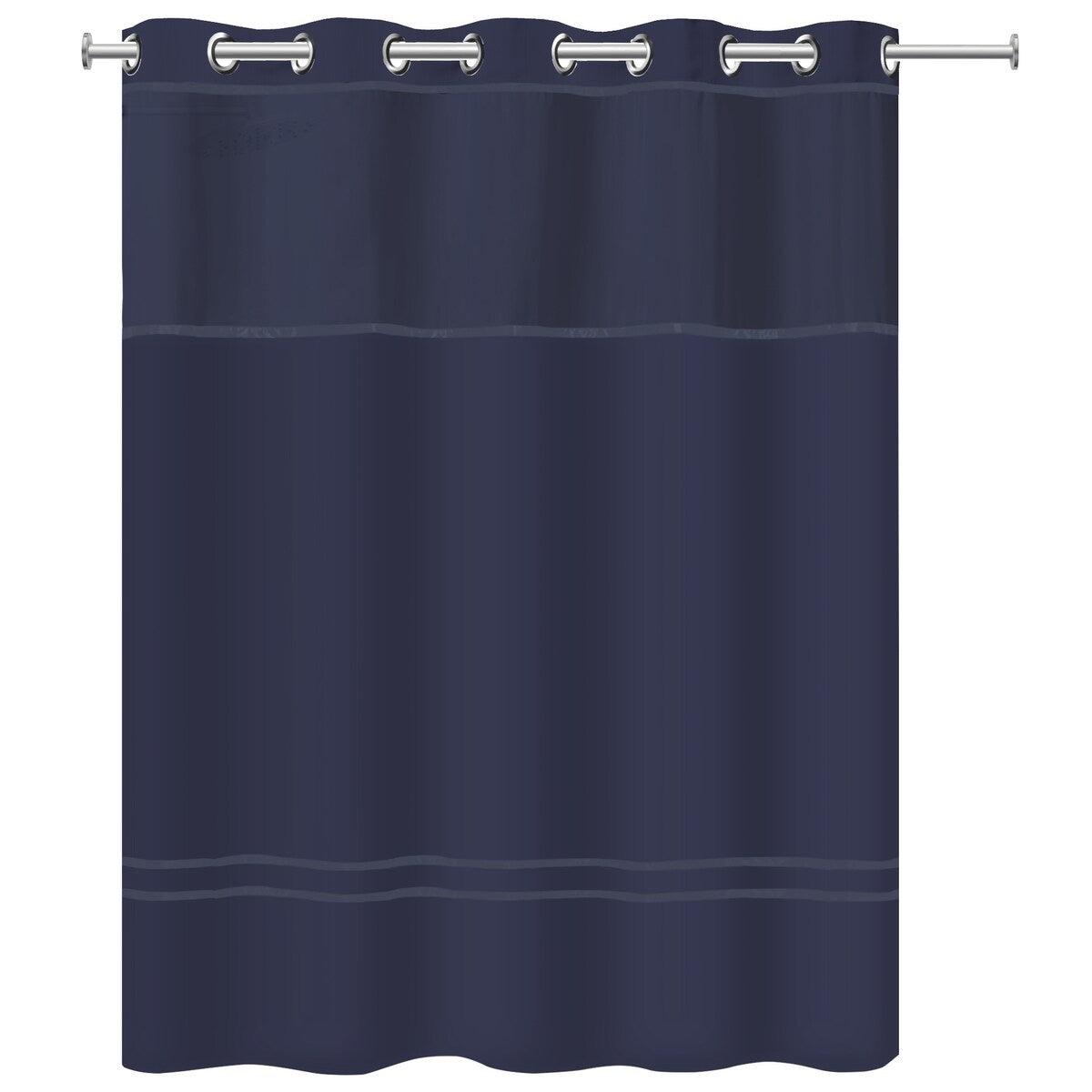 Rideau de douche 3 en 1 Hookless Escape avec fenêtre supérieure transparente, anneaux flexibles et doublure en tissu