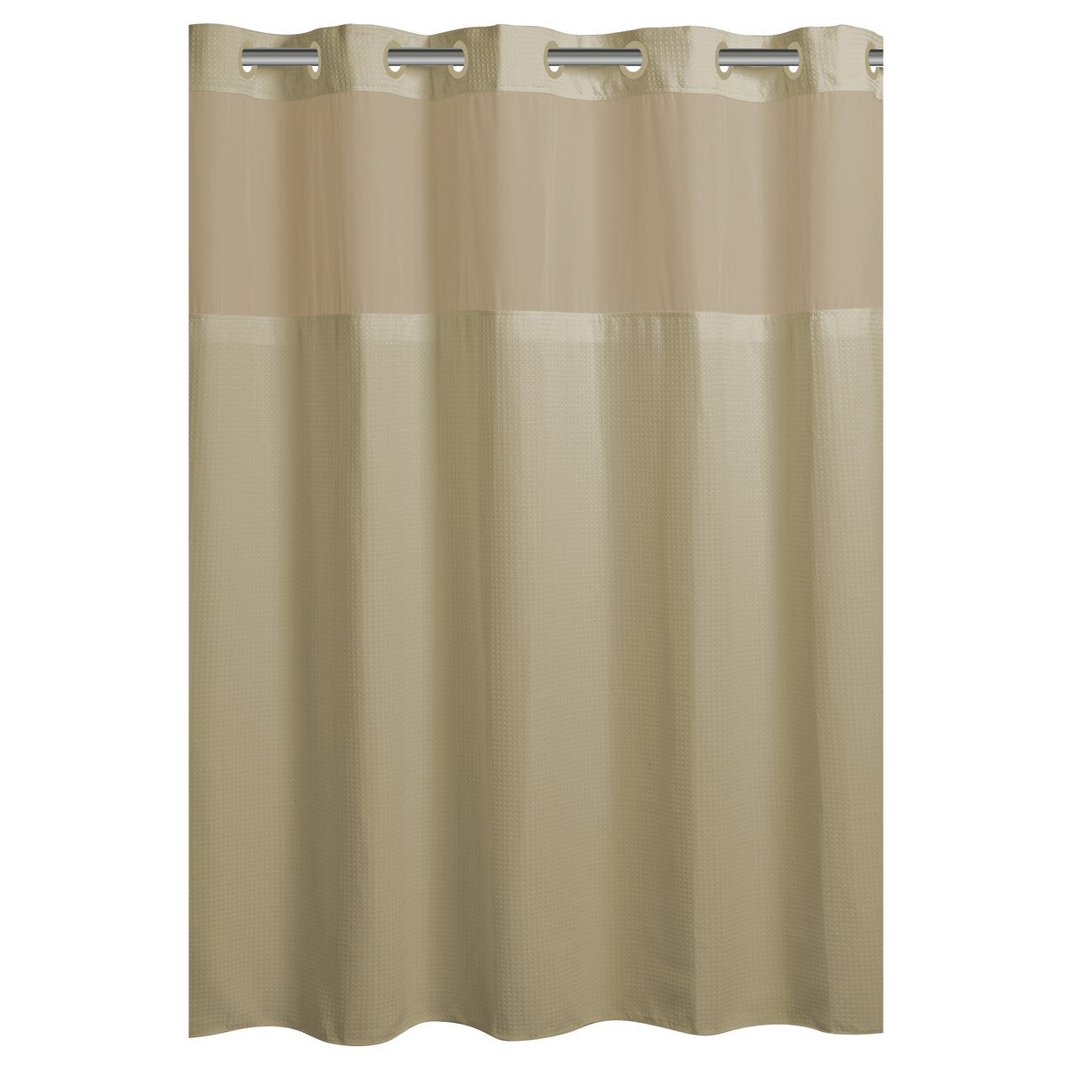 Rideau de douche 3 en 1 en microfibre sans crochets avec fenêtre supérieure transparente, anneaux flexibles et doublure PEVA