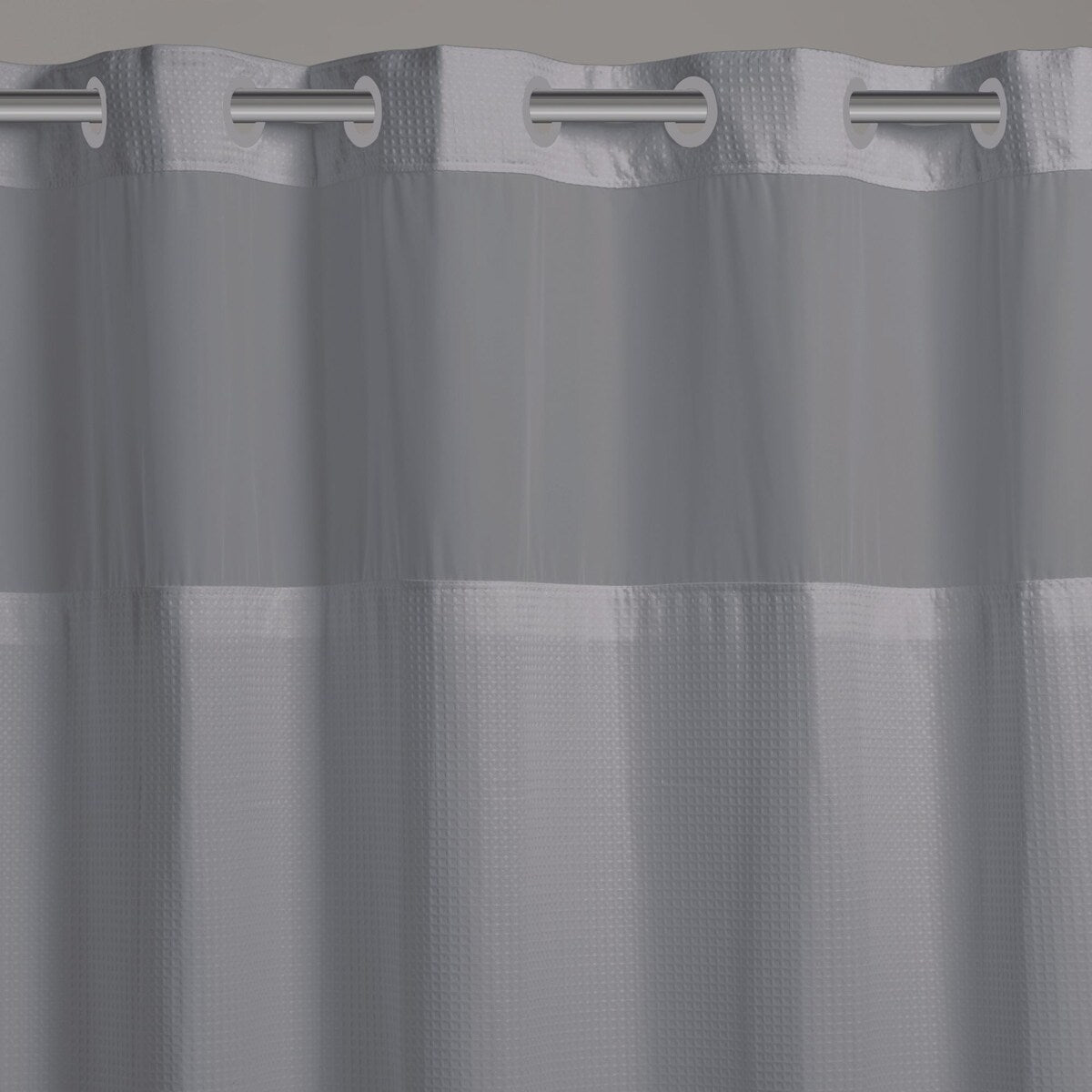 Rideau de douche 3 en 1 en microfibre sans crochets avec fenêtre supérieure transparente, anneaux flexibles et doublure PEVA