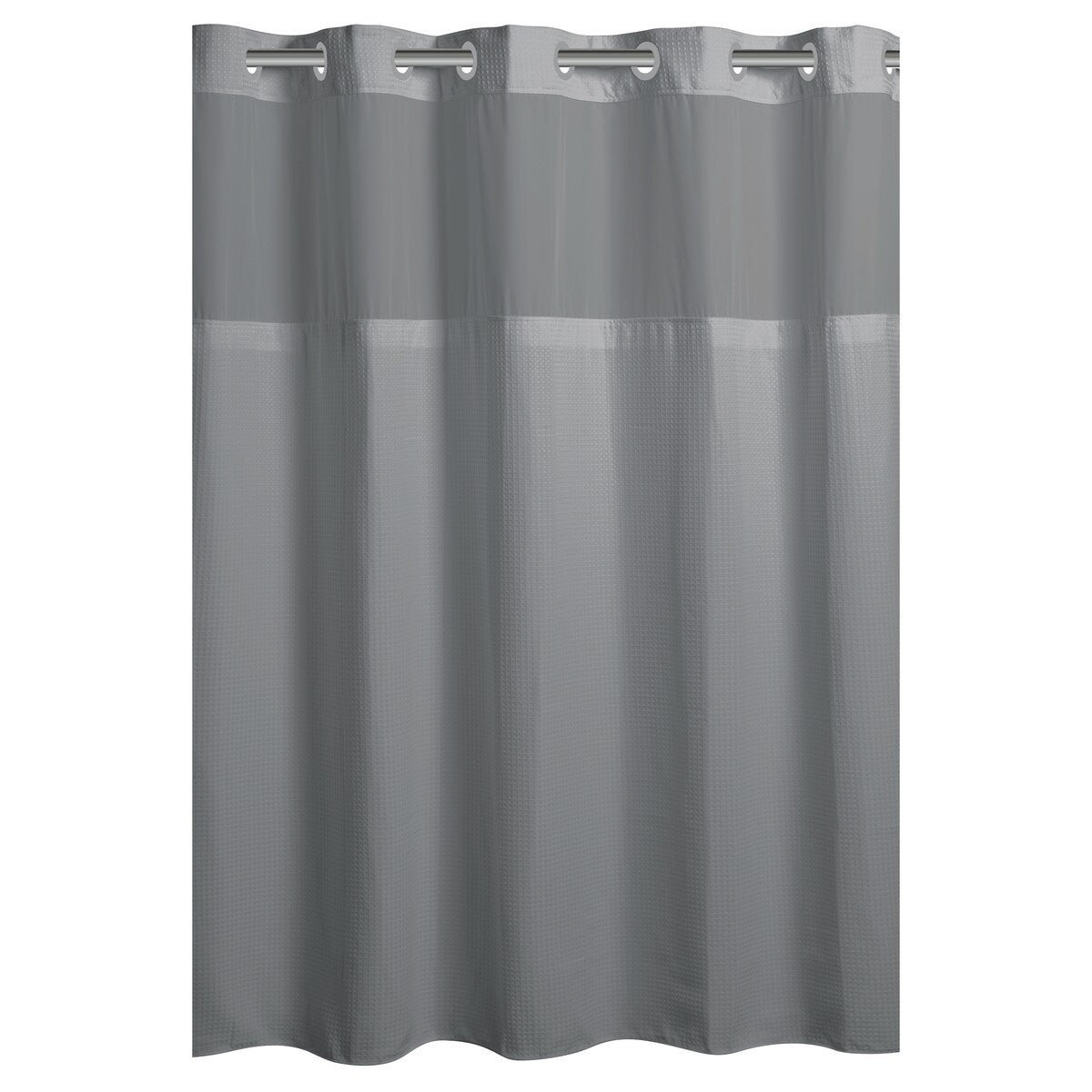 Rideau de douche 3 en 1 en microfibre sans crochets avec fenêtre supérieure transparente, anneaux flexibles et doublure PEVA