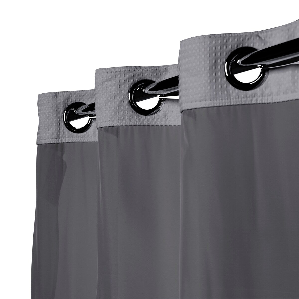 Rideau de douche gaufré 3 en 1 sans crochets avec fenêtre supérieure transparente, anneaux flexibles et doublure en tissu