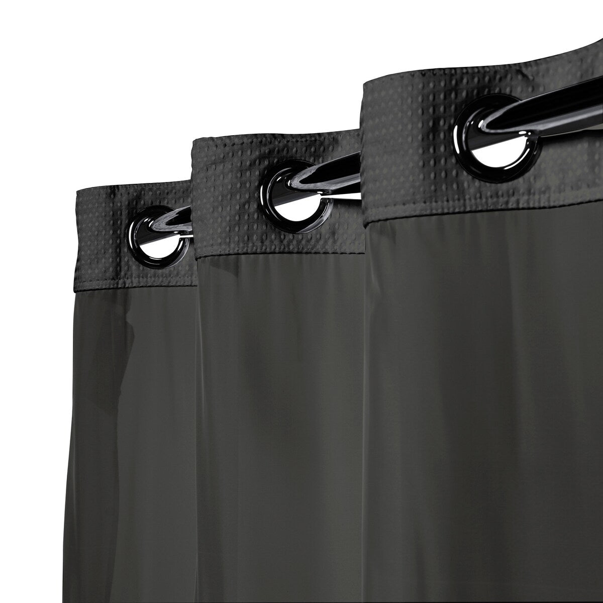 Rideau de douche gaufré 3 en 1 sans crochets avec fenêtre supérieure transparente, anneaux flexibles et doublure en tissu