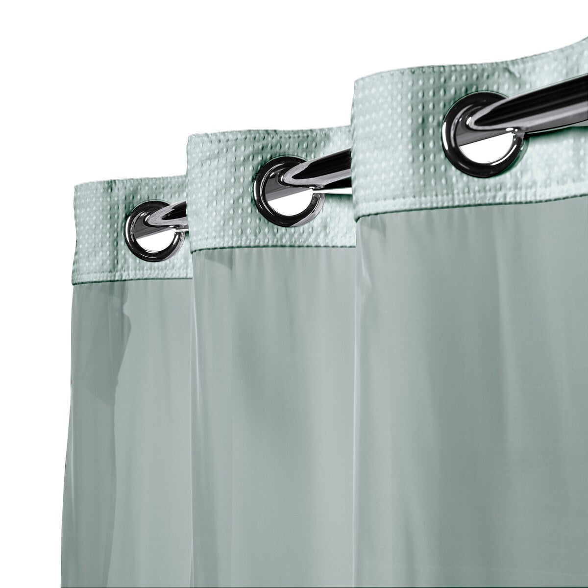 Rideau de douche gaufré 3 en 1 sans crochets avec fenêtre supérieure transparente, anneaux flexibles et doublure en tissu