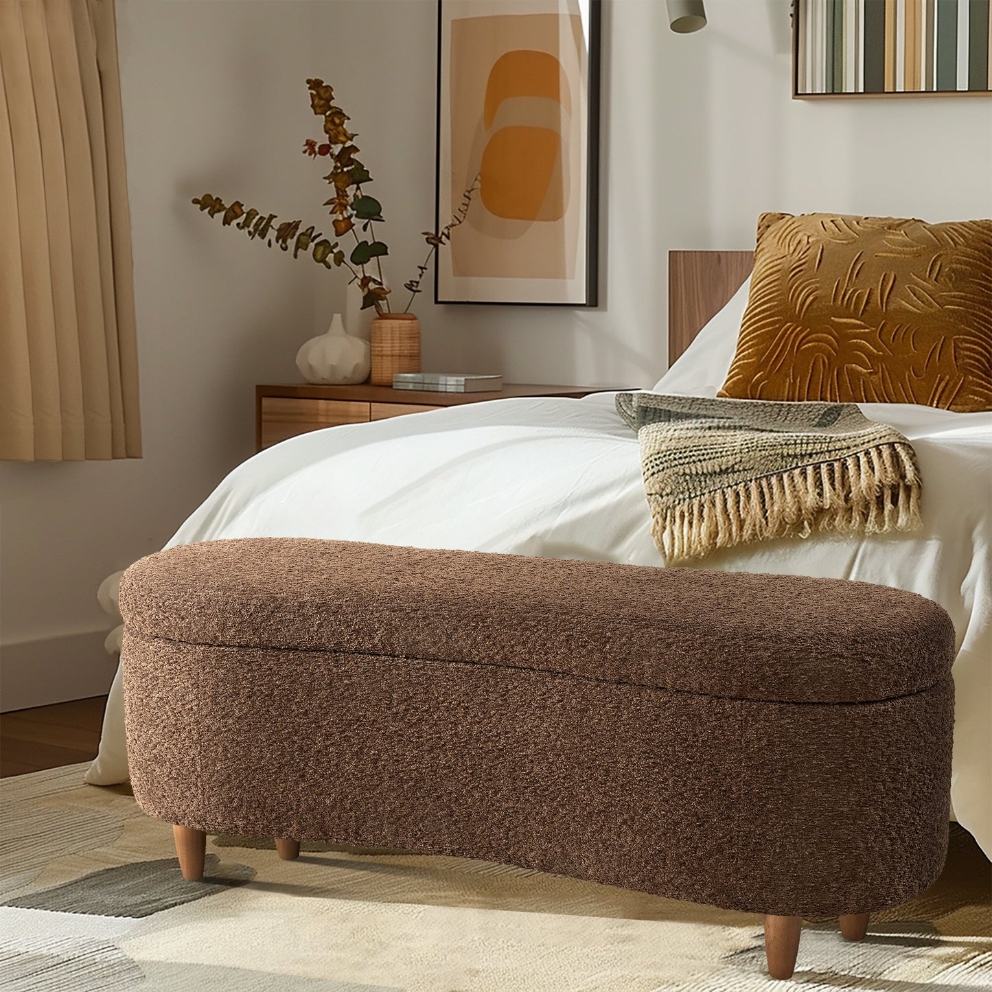 INK IVY Bailey Boucle-Style Curved Storage Accent Bench