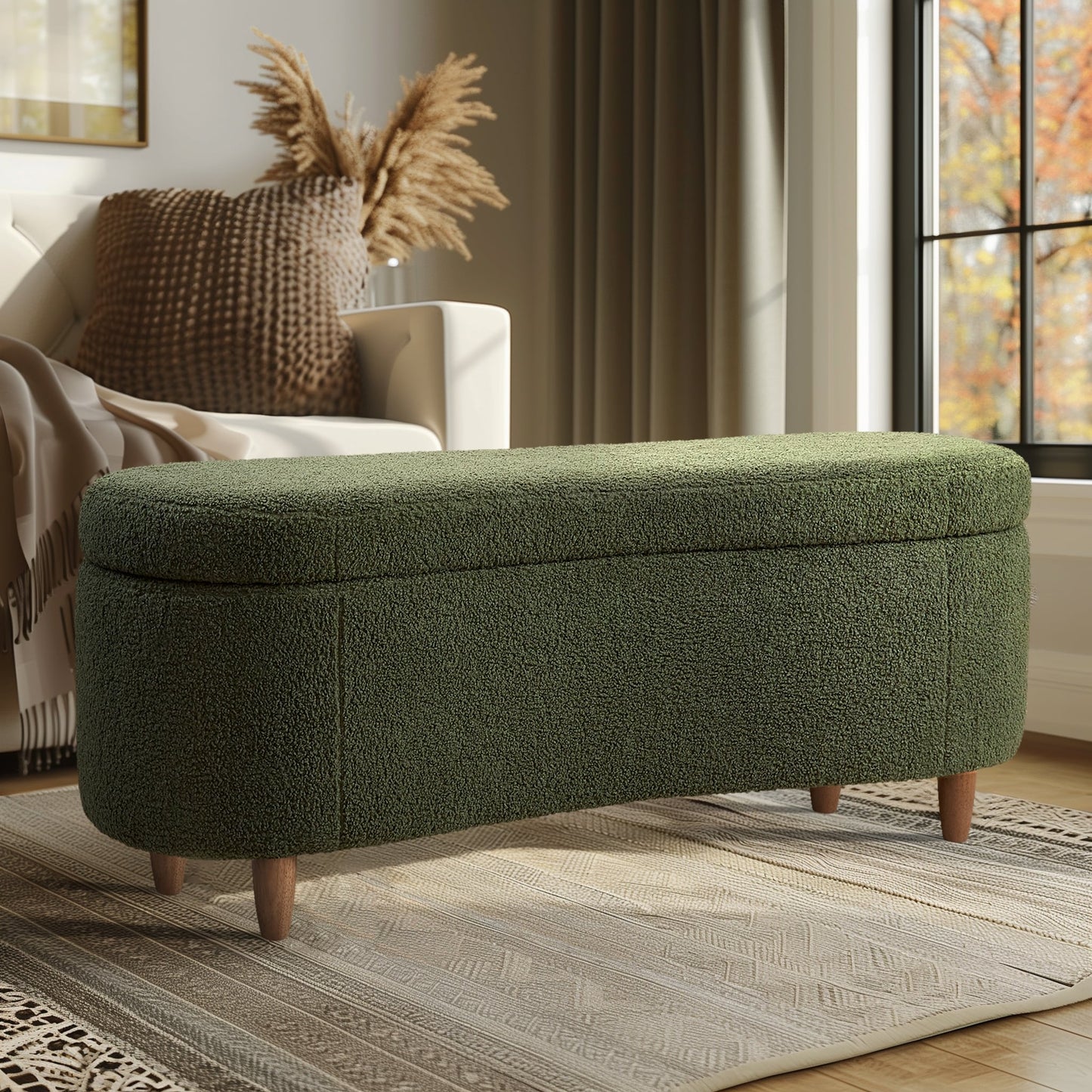 INK IVY Bailey Boucle-Style Curved Storage Accent Bench