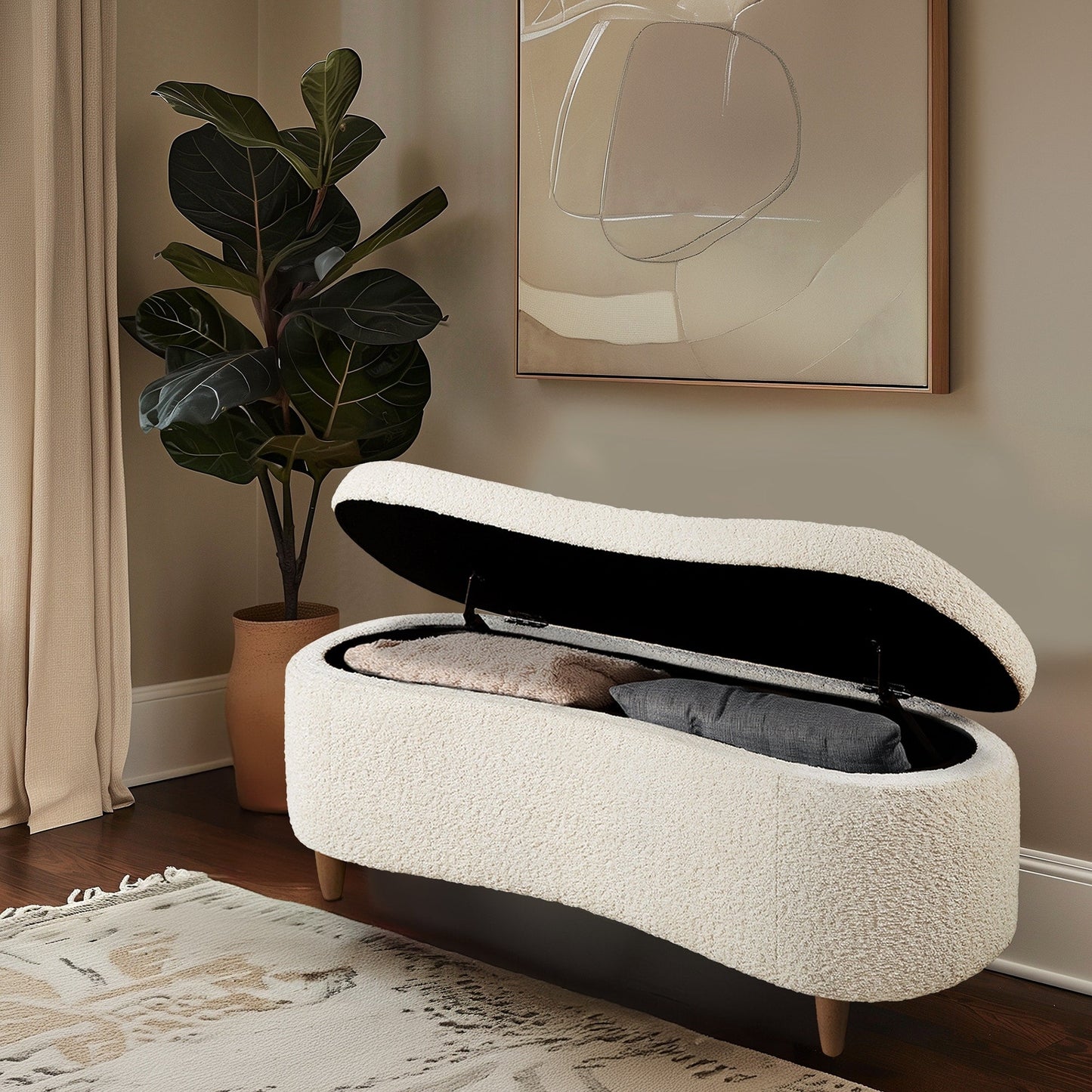 INK IVY Bailey Boucle-Style Curved Storage Accent Bench