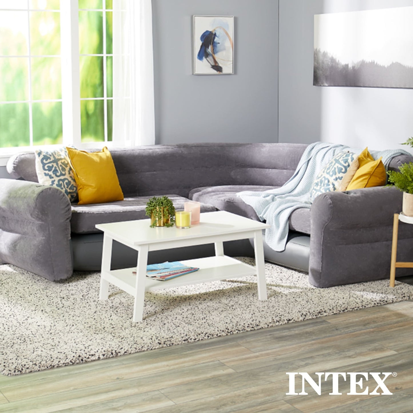 Canapé d'angle gonflable Intex, beige