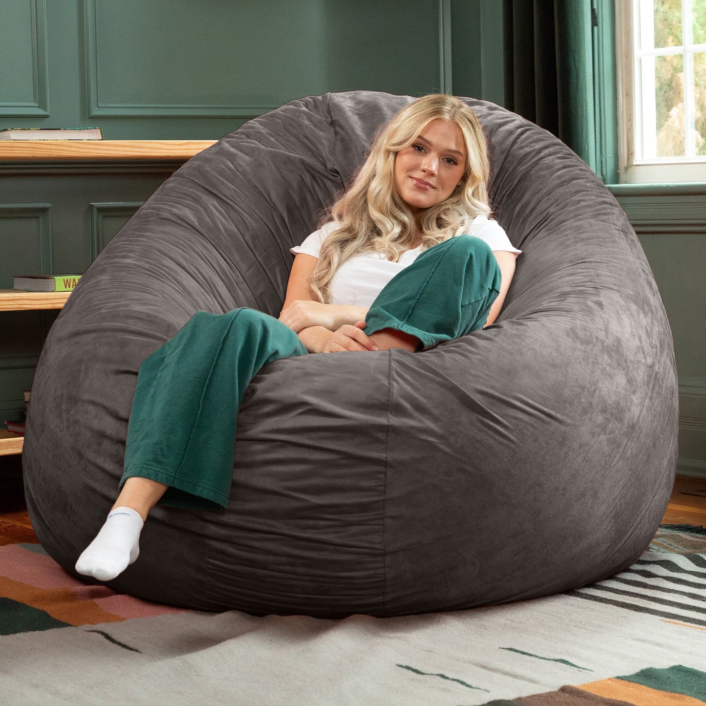 Jaxx 6 Foot Cocoon - 2-in-1 Giant Bean Bag Chair for Adults & Convertible Bean Bag Bed