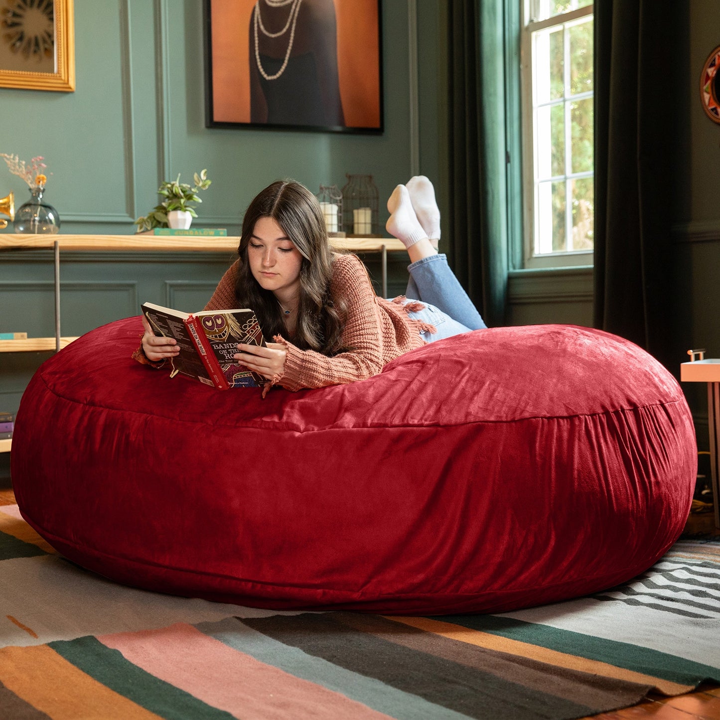 Jaxx 6 Foot Cocoon - 2-in-1 Giant Bean Bag Chair for Adults & Convertible Bean Bag Bed