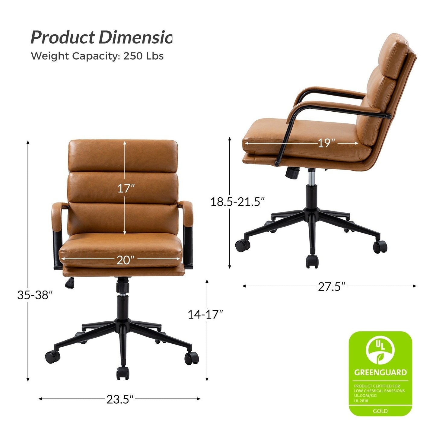 Joseph Modern Task Faux Leather Chair with Tilt Lock and Center Tilt by HULALA HOME