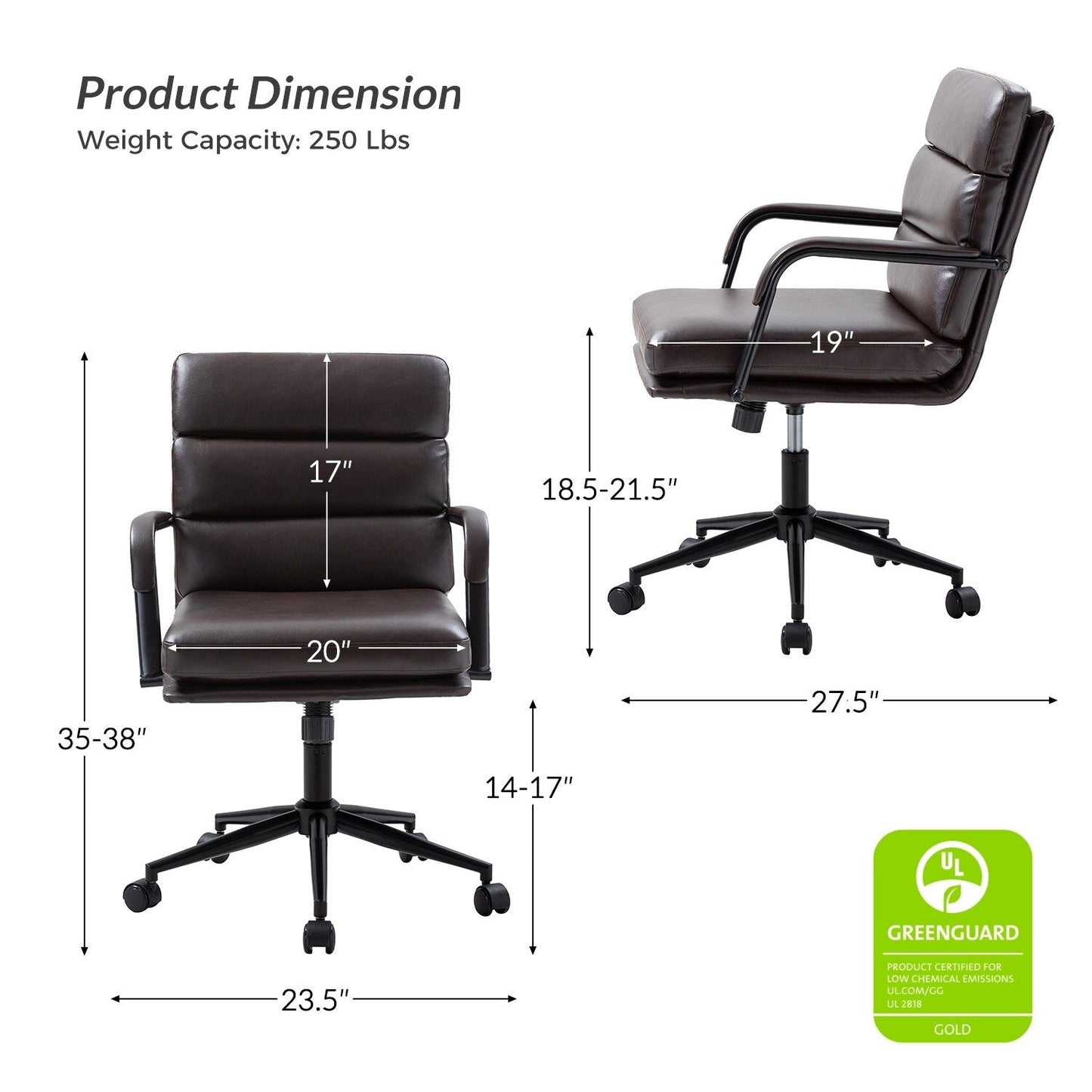 Joseph Modern Task Faux Leather Chair with Tilt Lock and Center Tilt by HULALA HOME