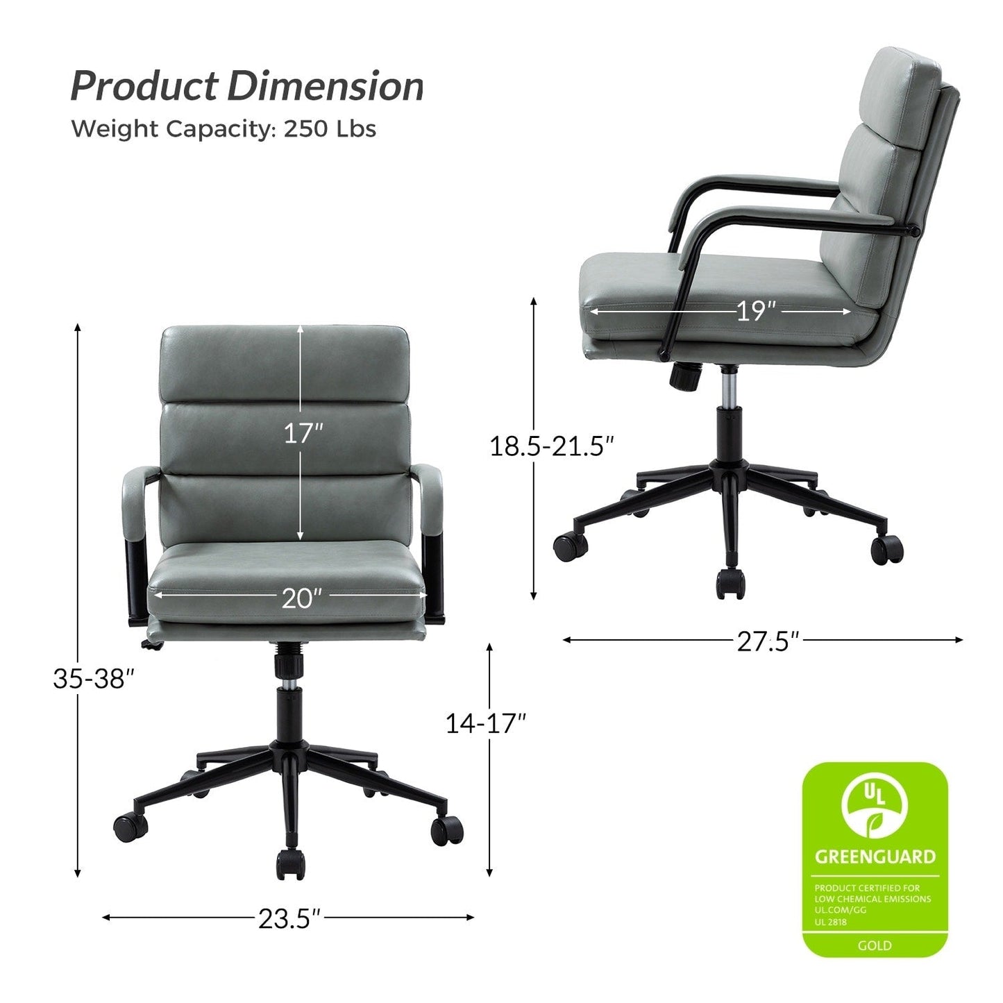 Joseph Modern Task Faux Leather Chair with Tilt Lock and Center Tilt by HULALA HOME
