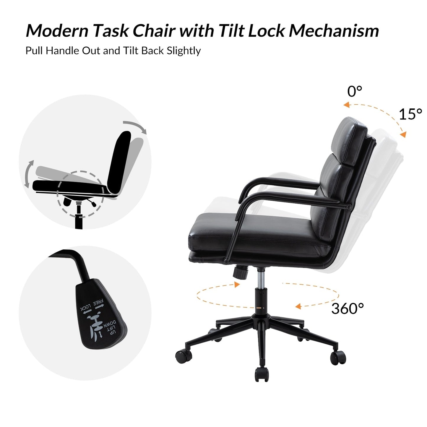 Joseph Modern Task Faux Leather Chair with Tilt Lock and Center Tilt by HULALA HOME