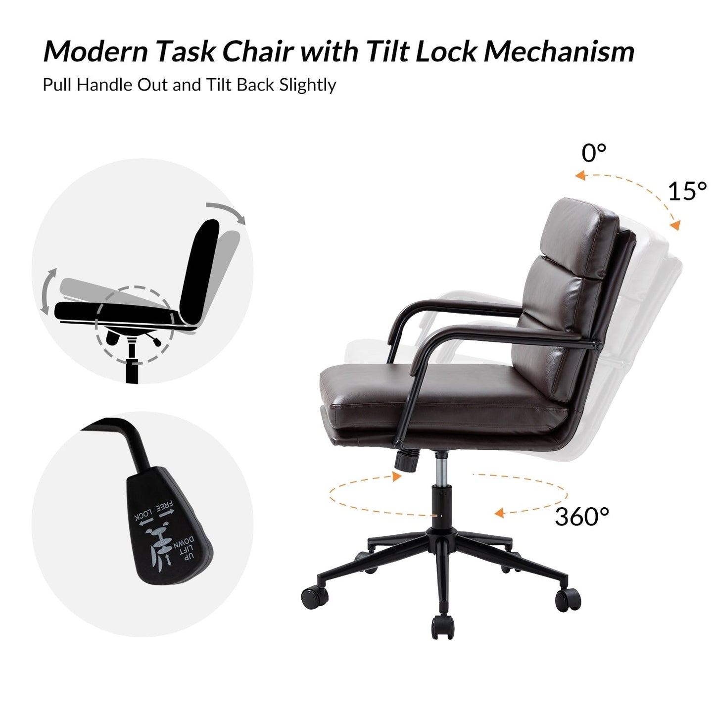 Joseph Modern Task Faux Leather Chair with Tilt Lock and Center Tilt by HULALA HOME