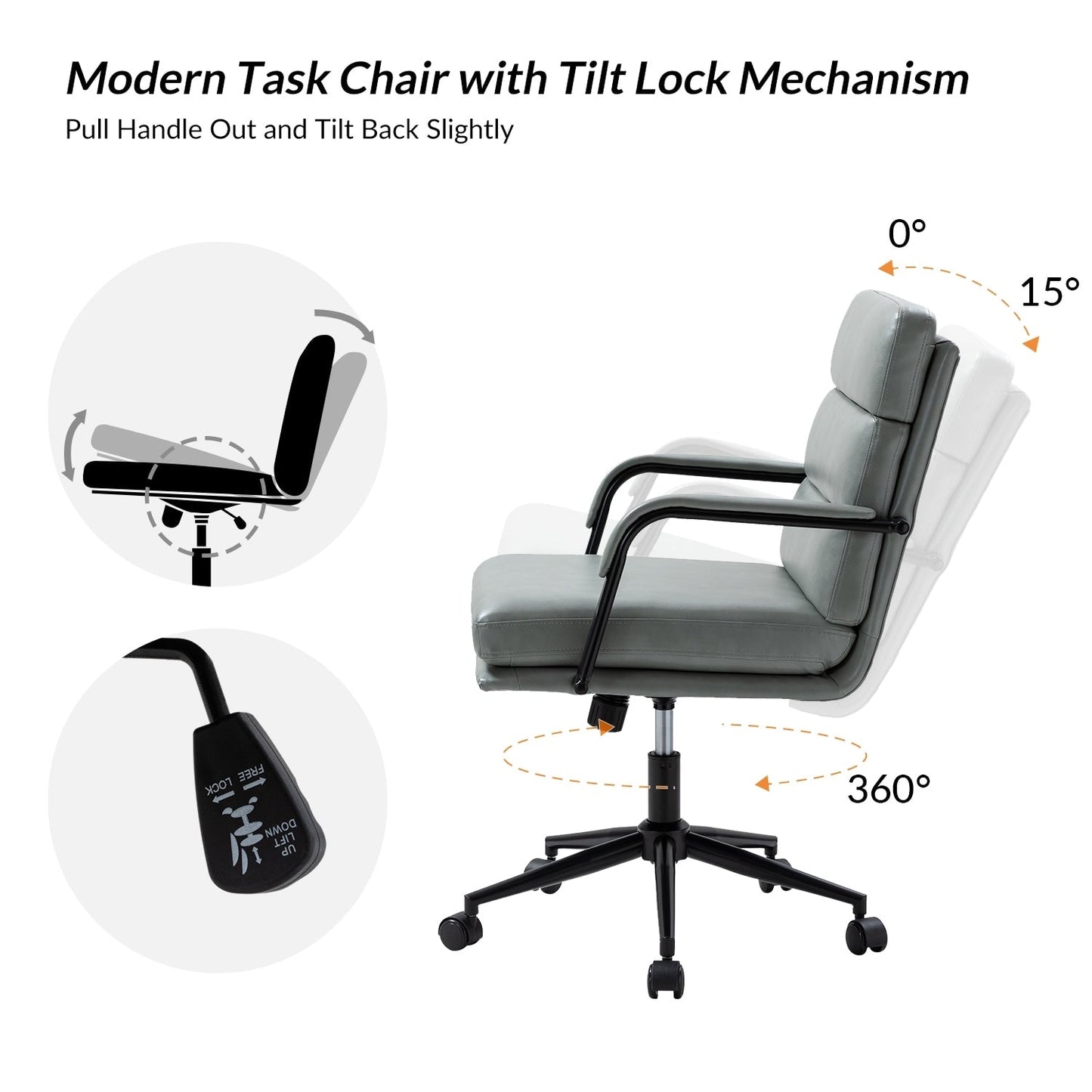 Joseph Modern Task Faux Leather Chair with Tilt Lock and Center Tilt by HULALA HOME