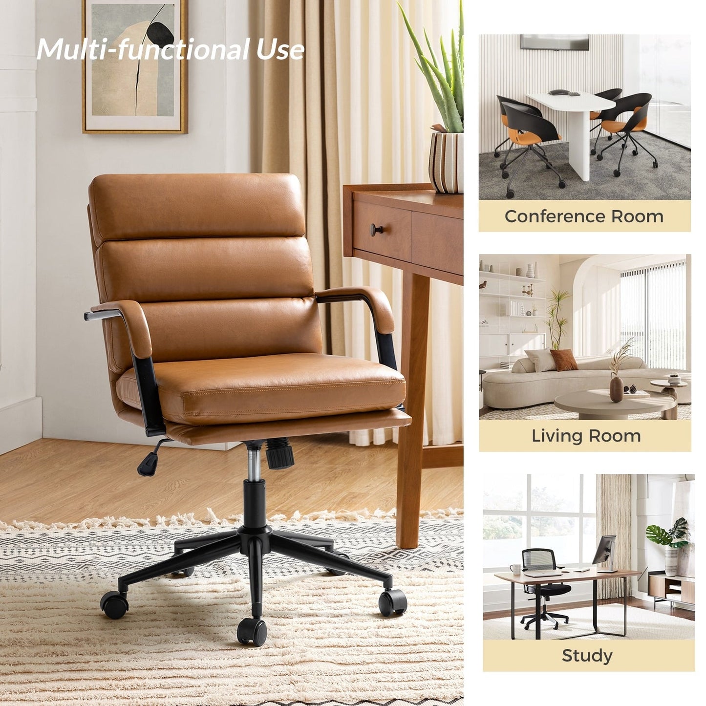 Joseph Modern Task Faux Leather Chair with Tilt Lock and Center Tilt by HULALA HOME
