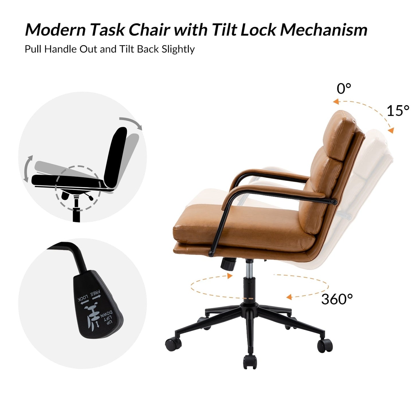 Joseph Modern Task Faux Leather Chair with Tilt Lock and Center Tilt by HULALA HOME