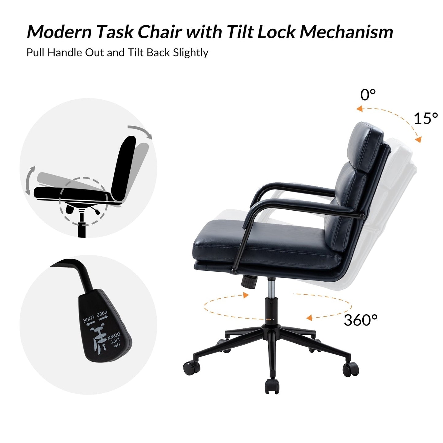 Joseph Modern Task Faux Leather Chair with Tilt Lock and Center Tilt by HULALA HOME