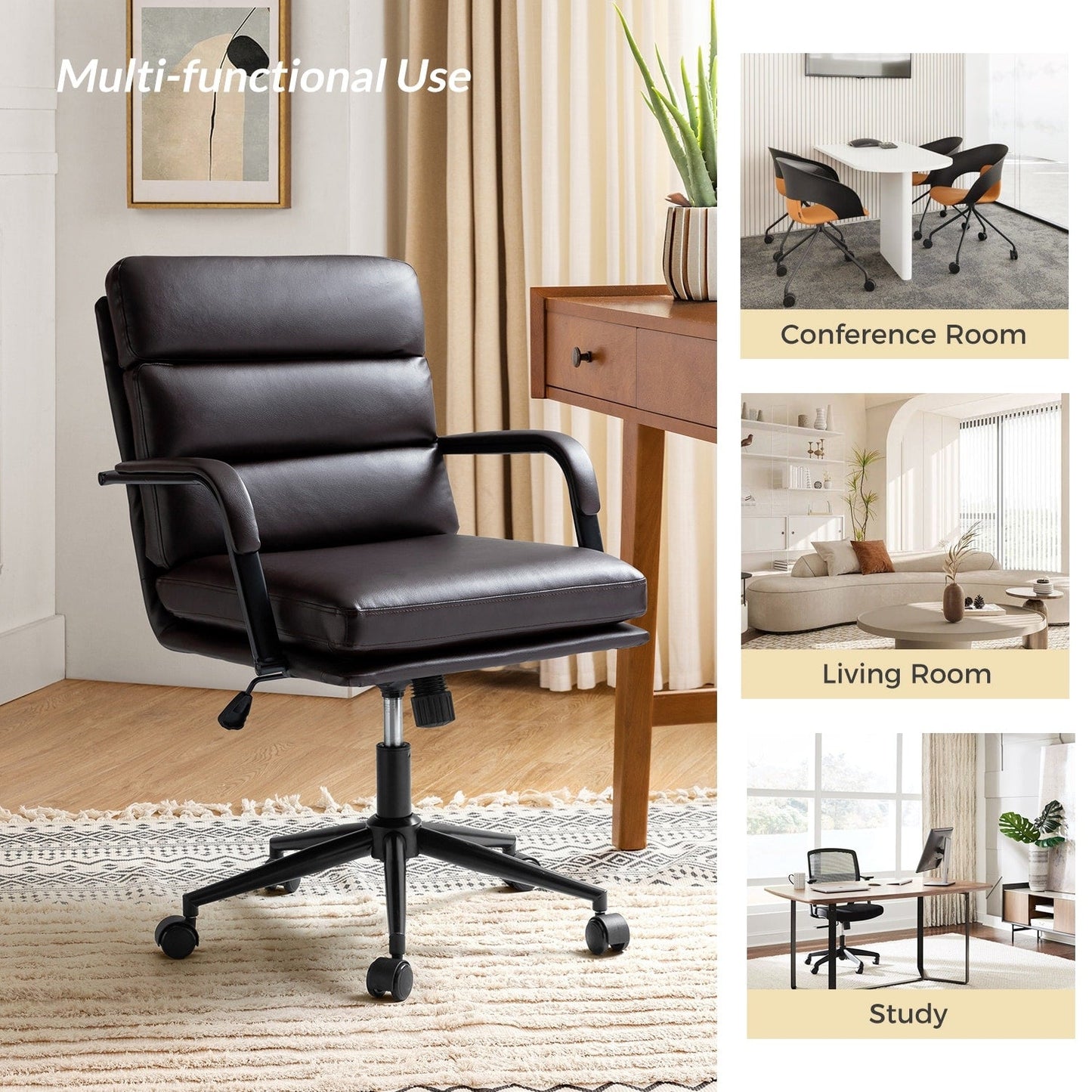 Joseph Modern Task Faux Leather Chair with Tilt Lock and Center Tilt by HULALA HOME