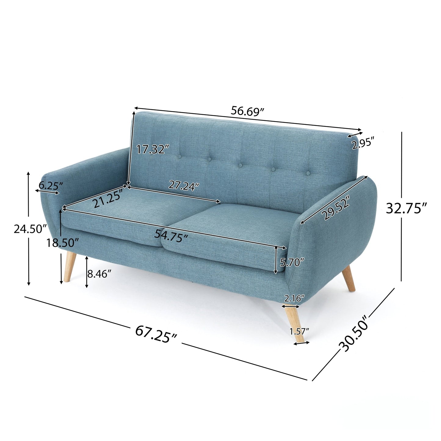 Canapé capitonné Josephine de style milieu du siècle par Christopher Knight Home