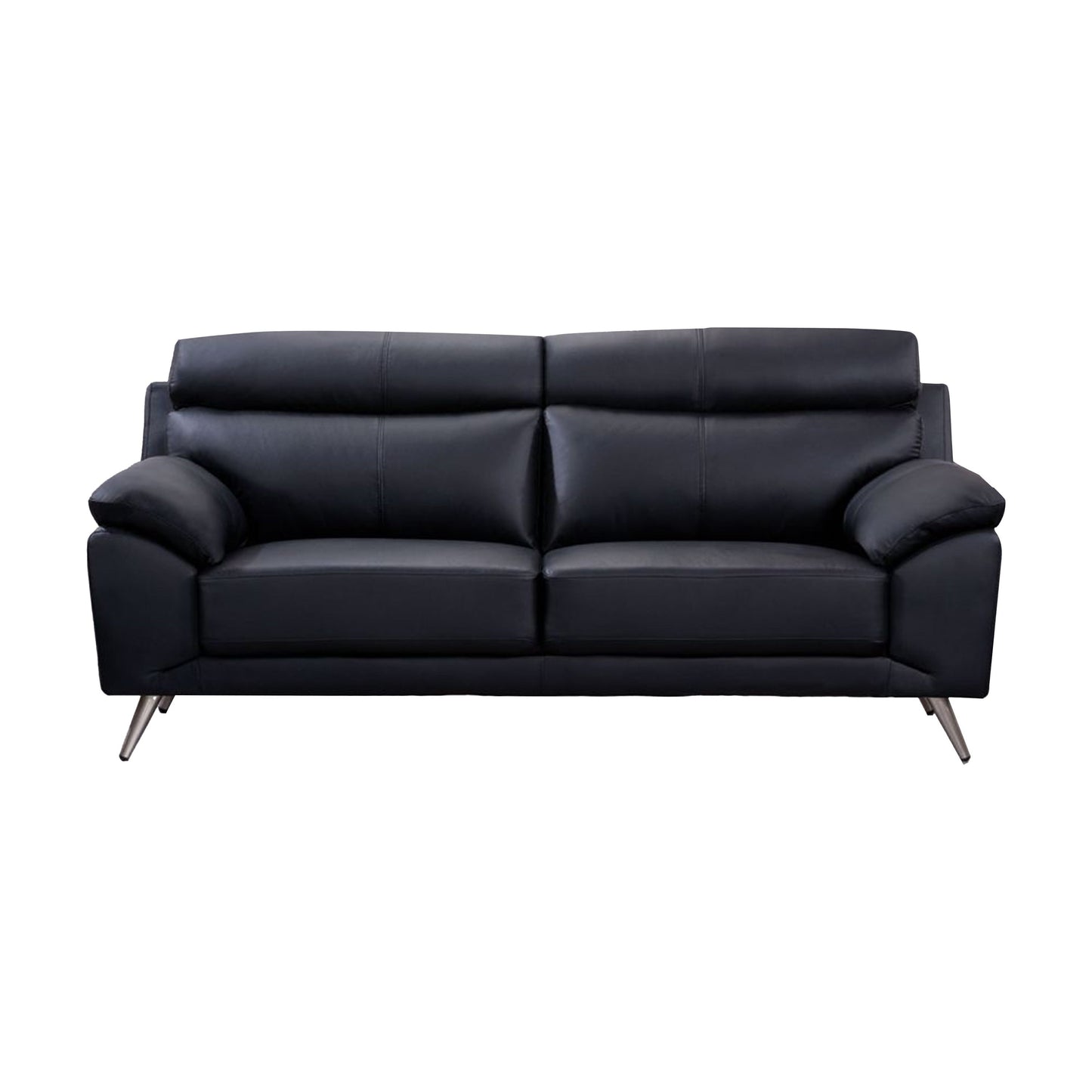 Canapé Justin, cuir pleine fleur noir, coussins en mousse, pieds en acier, 80 pouces