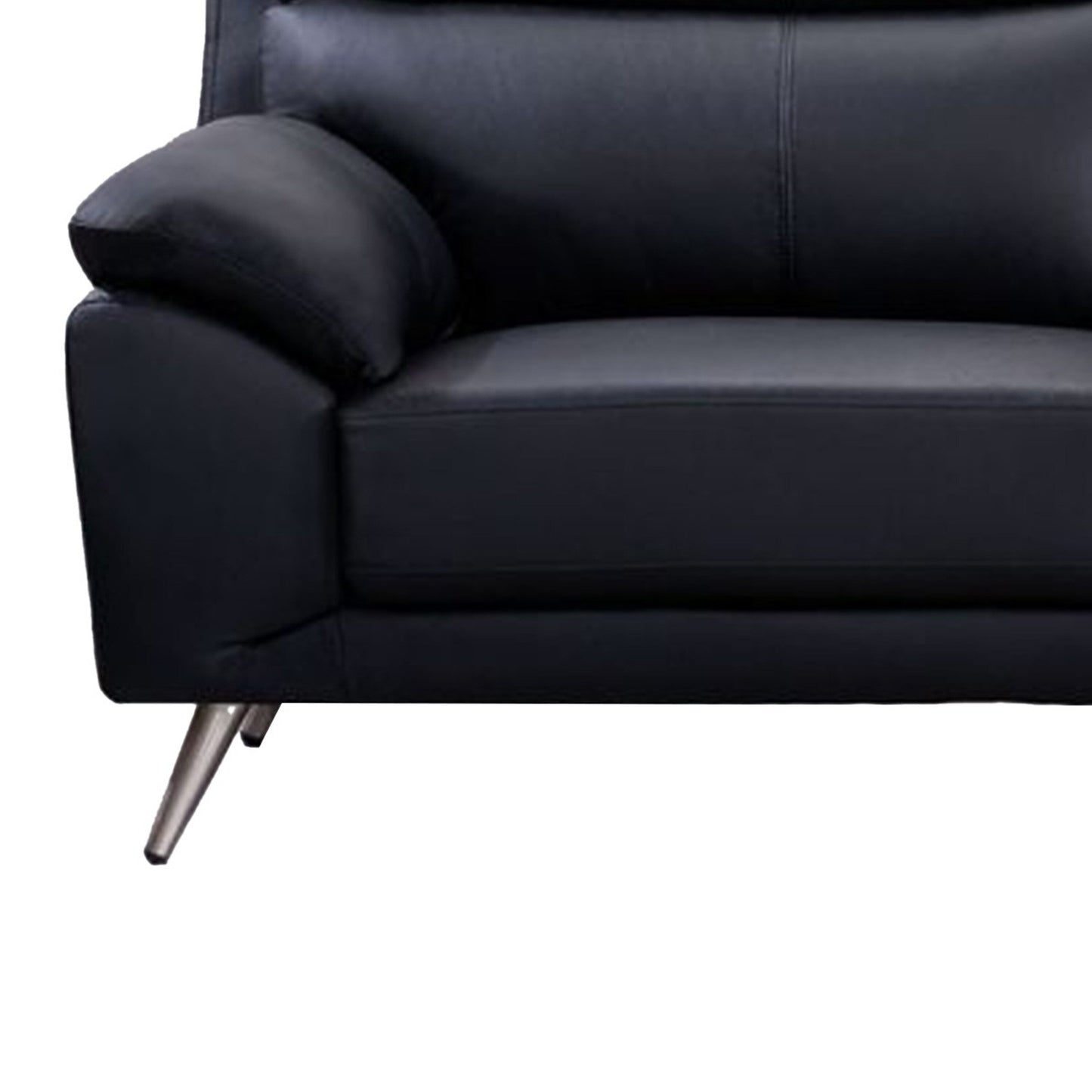 Canapé Justin, cuir pleine fleur noir, coussins en mousse, pieds en acier, 80 pouces