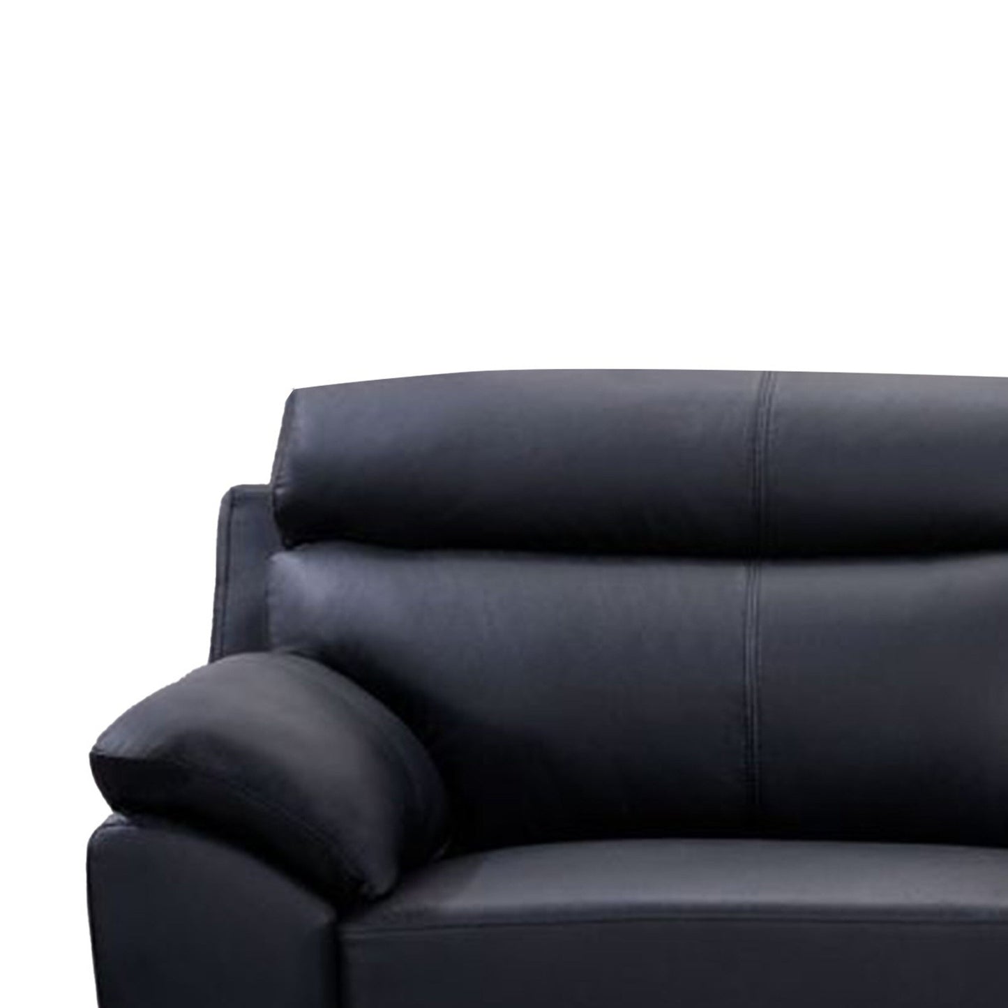 Canapé Justin, cuir pleine fleur noir, coussins en mousse, pieds en acier, 80 pouces