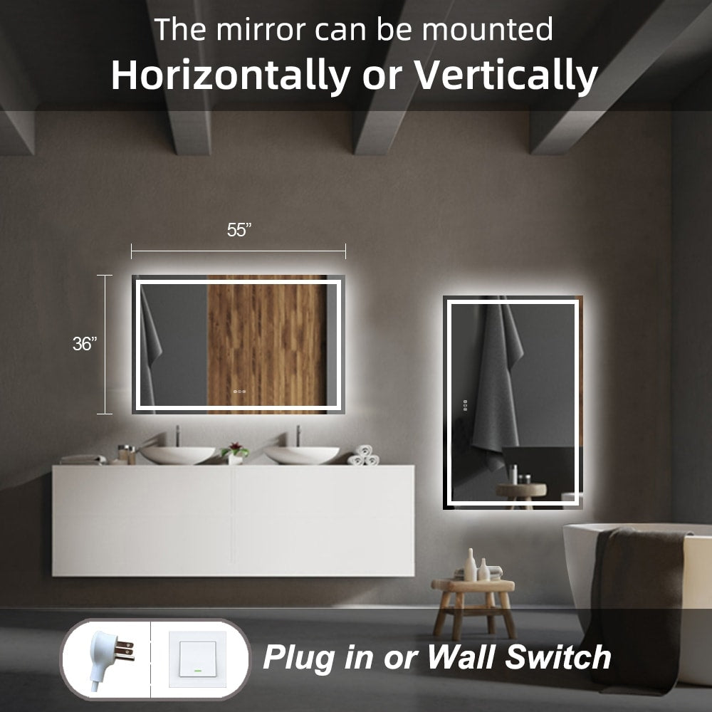 KIOTEE Super Bright Anti-fog LED Bathroom Mirror with Backlit and Front Lighting 3-Year Warranty